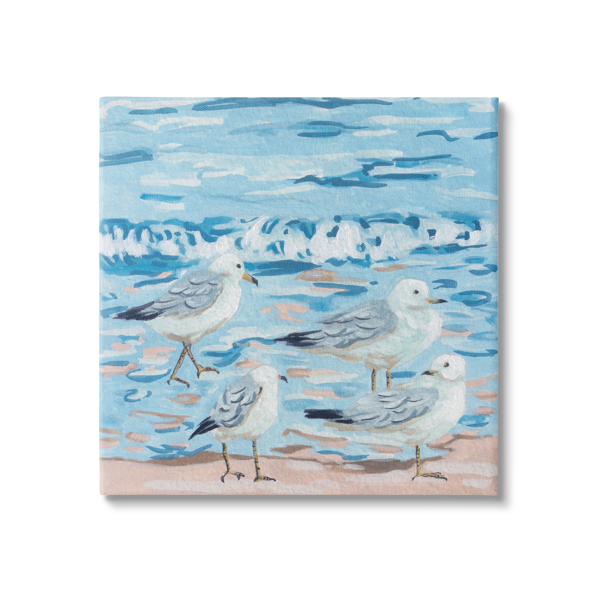 Stupell Industries Modern Sea Birds on Shore Animals & Insects Painting Gallery Wrapped Canvas Print Wall Art, 17 x 17