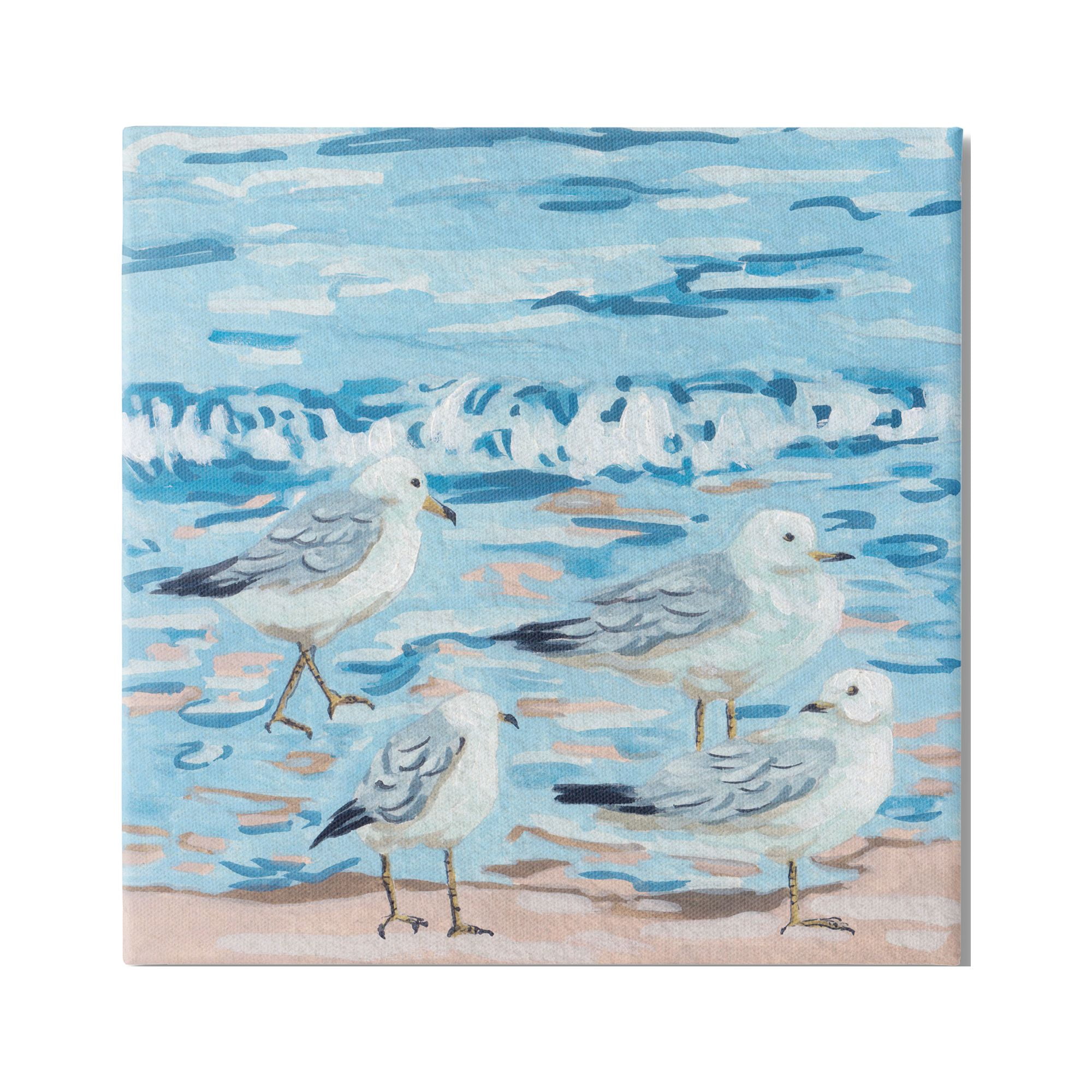 Stupell Industries Modern Sea Birds on Shore Animals & Insects Painting Gallery Wrapped Canvas Print Wall Art, 24 x 24