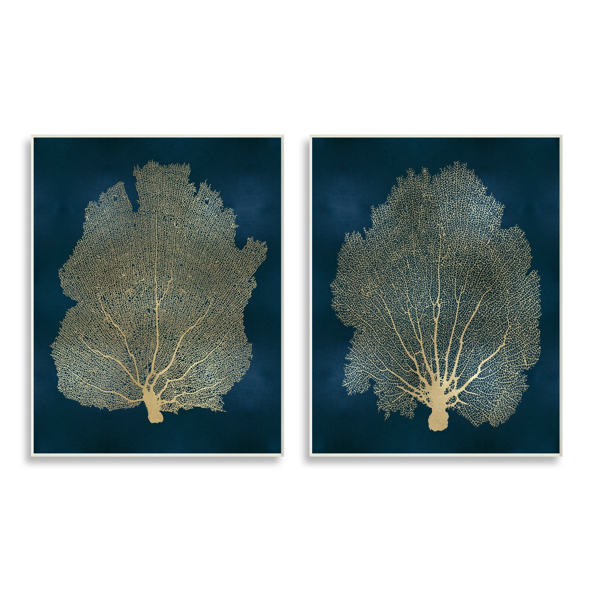 Stupell Industries Modern Sea Fan Composition Blue Gold Ocean Plant, 10 x 15,Design by Melonie Miller