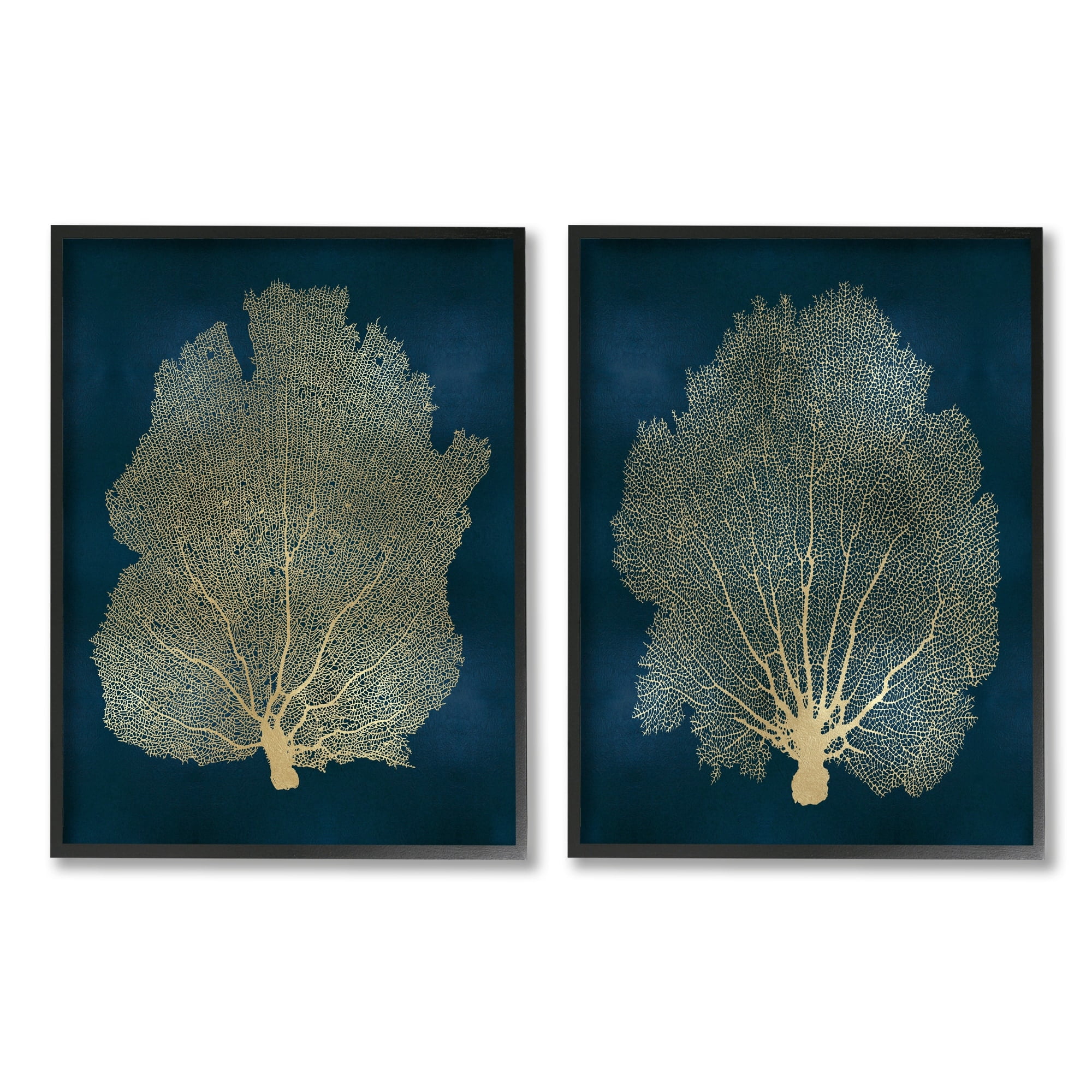 Stupell Industries Modern Sea Fan Composition Blue Gold Ocean Plant, 24 x 30,Design by Melonie Miller