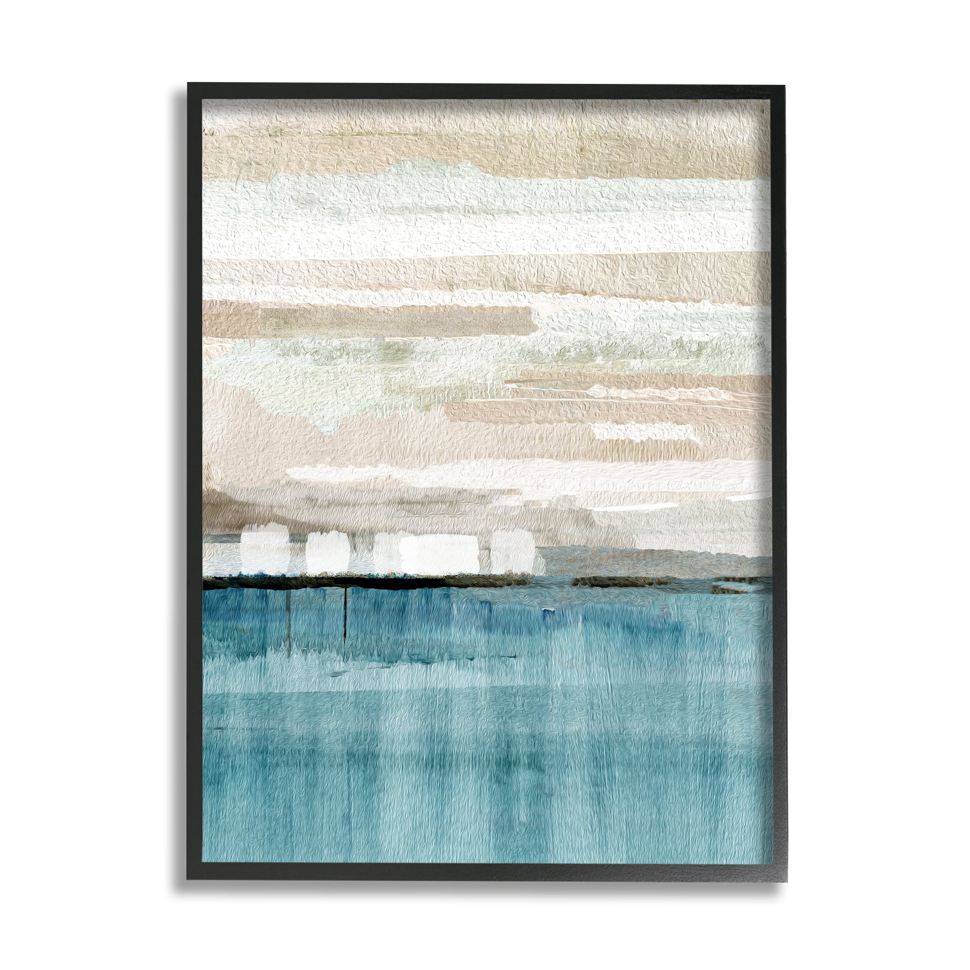 Stupell Industries Modern Sea Landscape Abstract Painting Black Framed Art Print Wall Art, 24 x 30