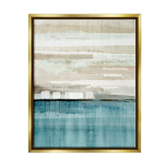 Stupell Industries Modern Sea Landscape Abstract Painting Gold Floater Framed Canvas Art Print Wall Art, 25 x 31