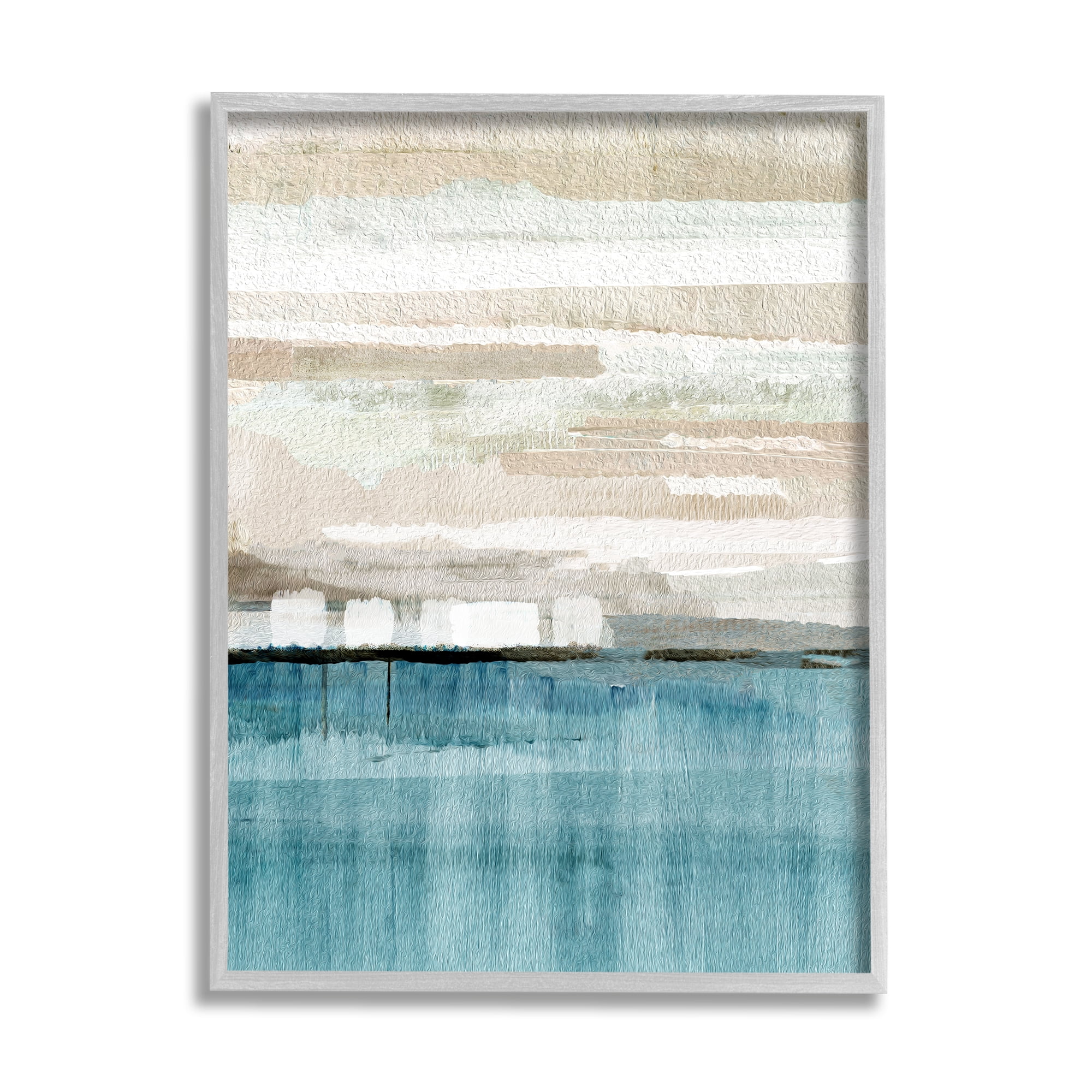 Stupell Industries Modern Sea Landscape Abstract Painting Gray Framed Art Print Wall Art, 16 x 20