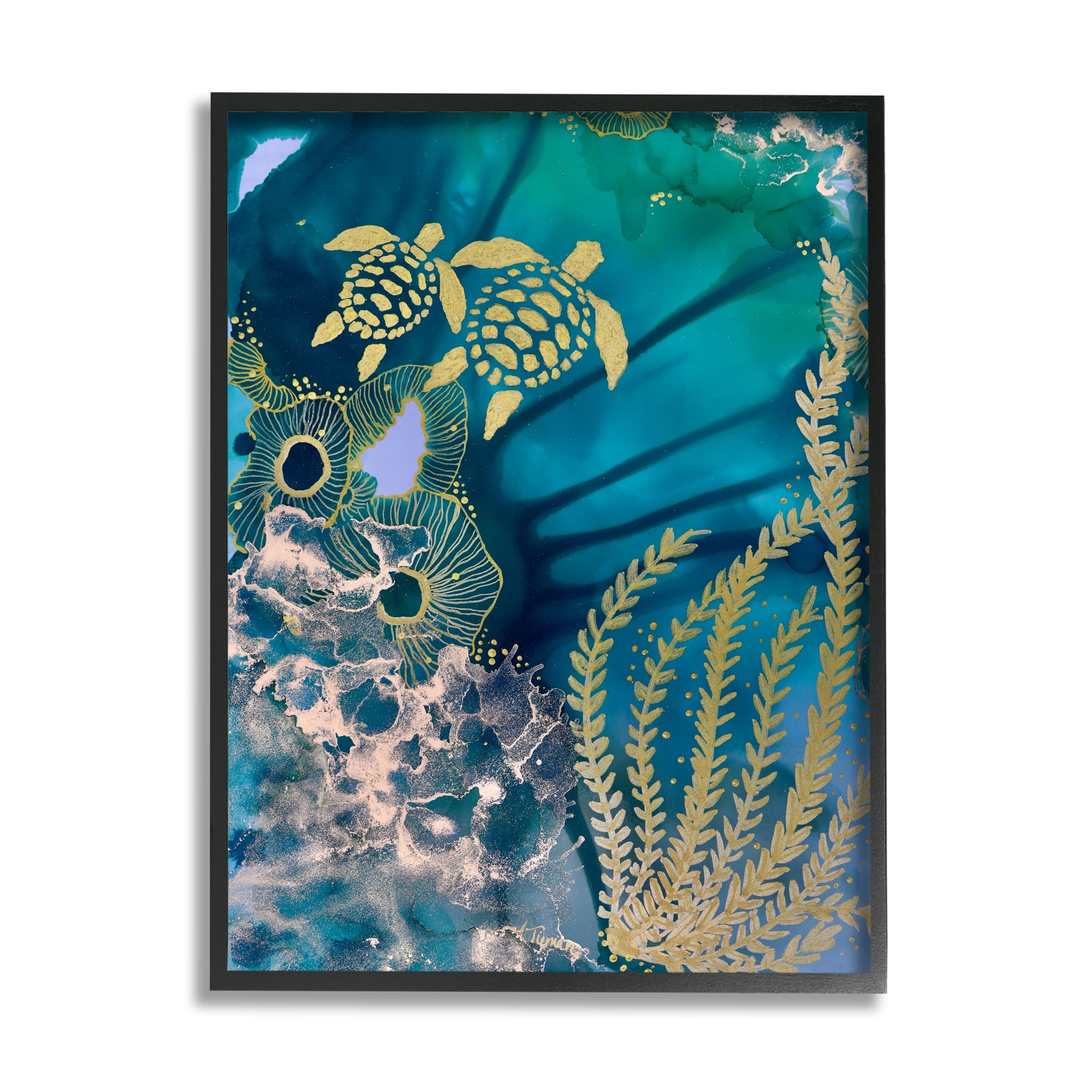 Stupell Industries Modern Sea Life Patterns Abstract Painting Black Framed Art Print Wall Art, 11 x 14