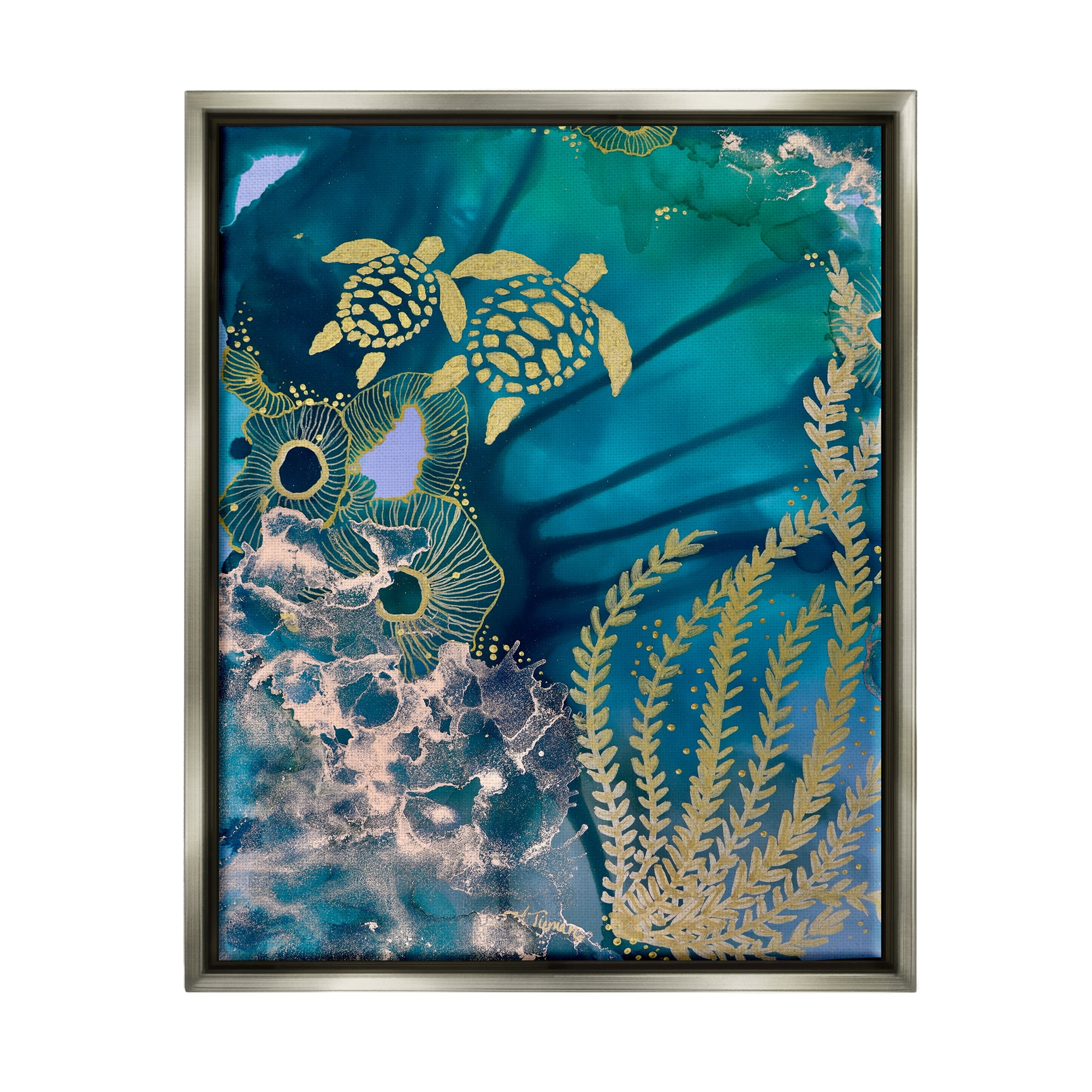 Stupell Industries Modern Sea Life Patterns Abstract Painting Gray Floater Framed Canvas Art Print Wall Art, 25 x 31