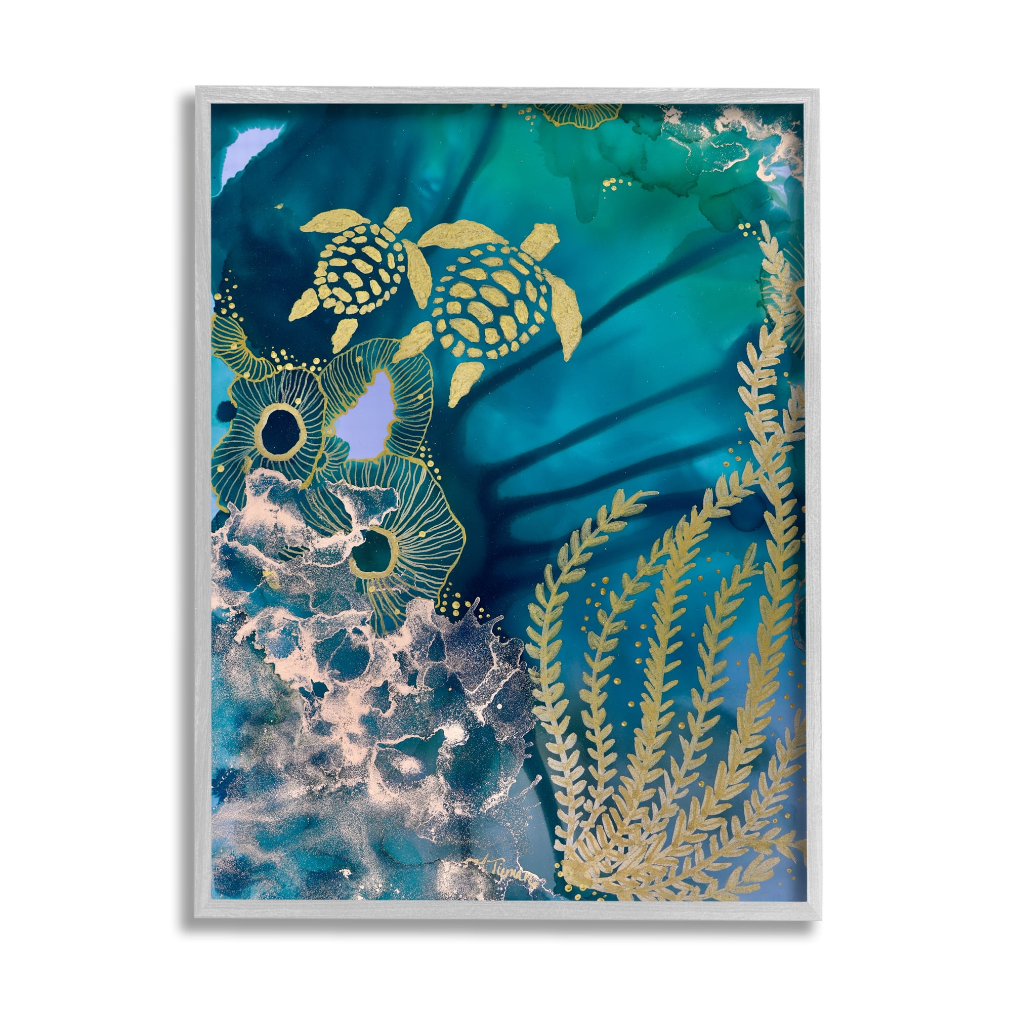 Stupell Industries Modern Sea Life Patterns Abstract Painting Gray Framed Art Print Wall Art, 24 x 30
