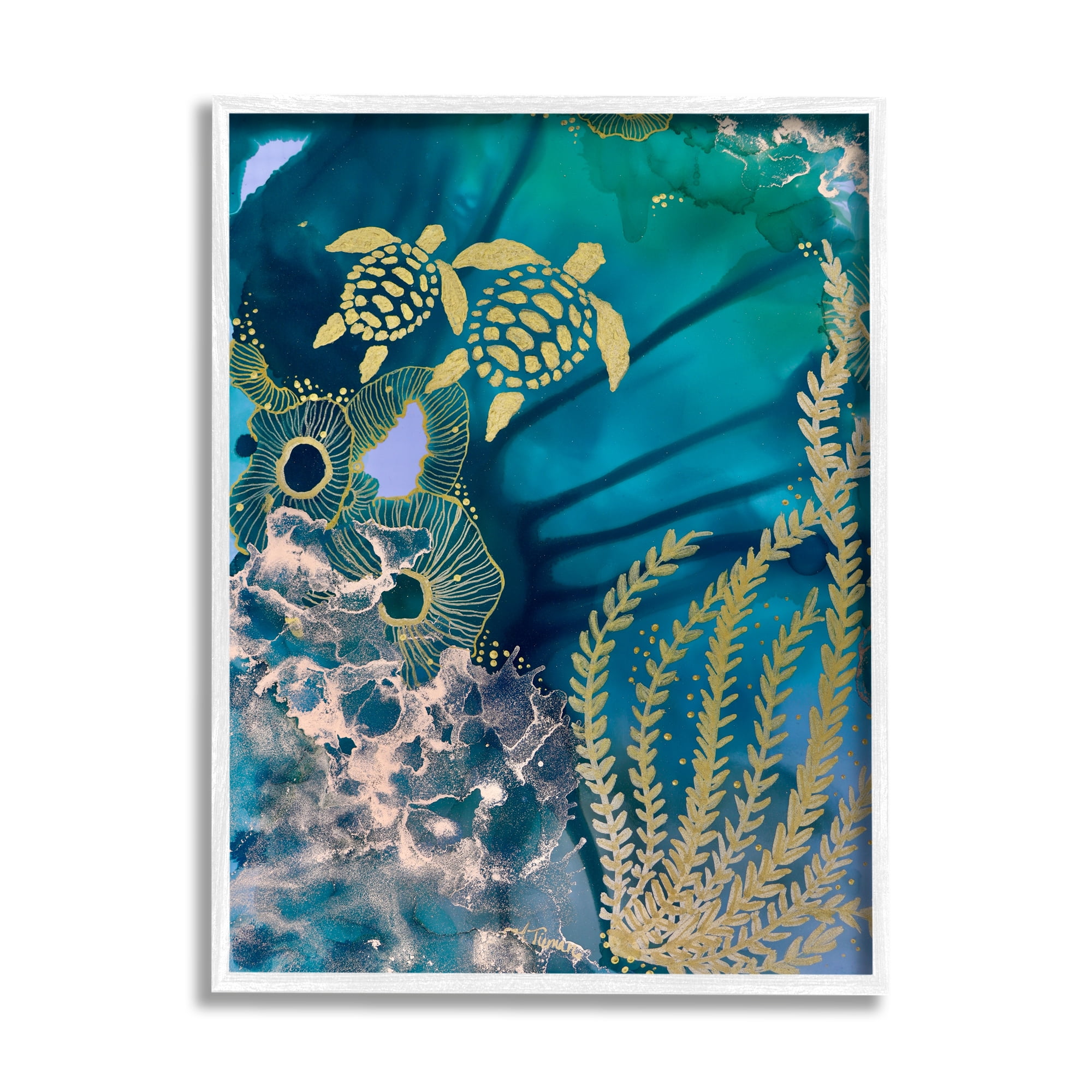 Stupell Industries Modern Sea Life Patterns Abstract Painting White Framed Art Print Wall Art, 16 x 20