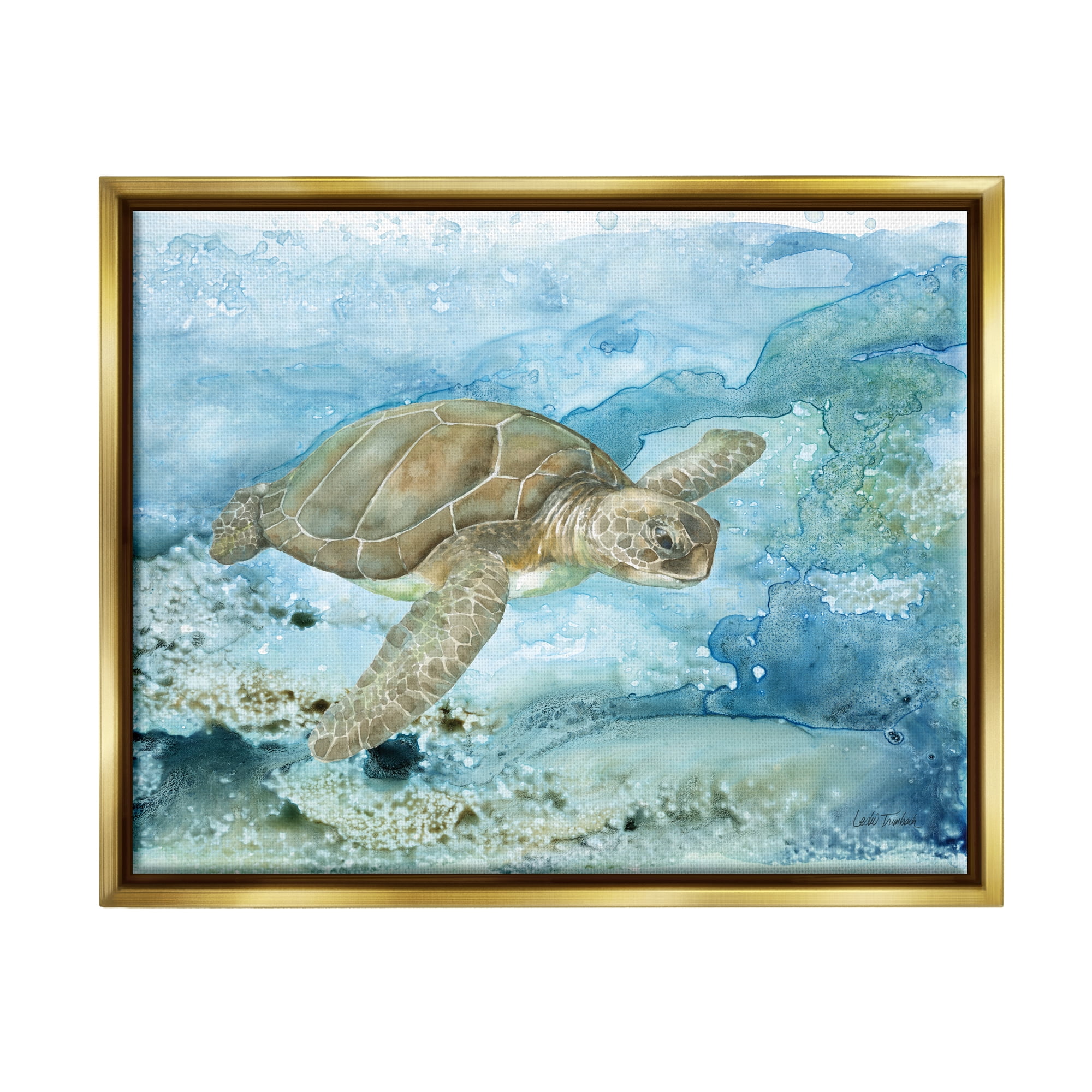Stupell Industries Modern Sea Turtle Splash Animals & Insects Painting Gold Floater Framed Art Print Wall Art, 31 x 25
