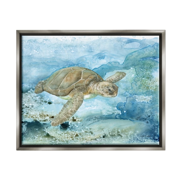Stupell Industries Modern Sea Turtle Splash Animals & Insects Painting Gray Floater Framed Art Print Wall Art, 21 x 17