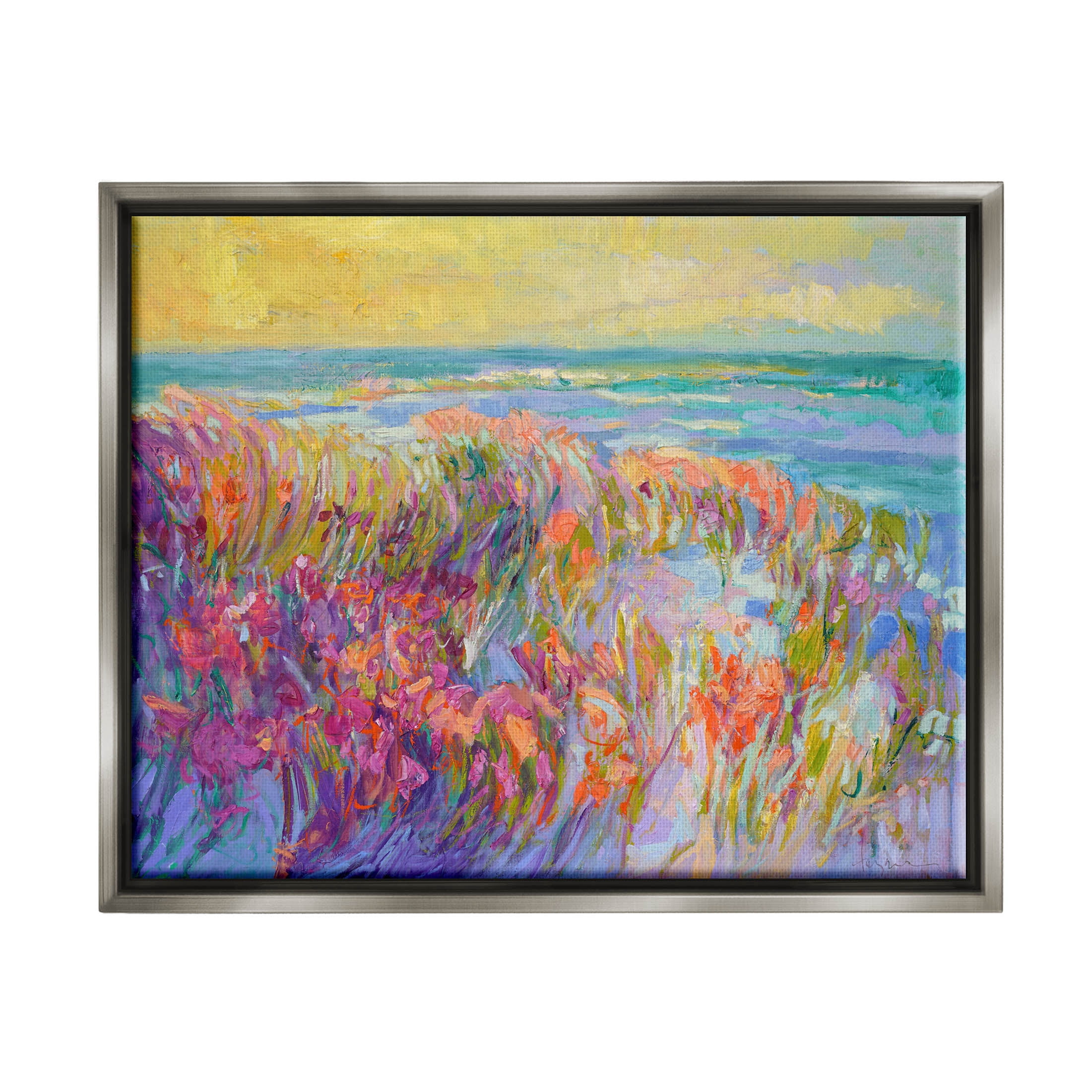 Stupell Industries Modern Seaside Flower Meadow Painting Luster Gray Floating Framed Canvas Print Wall Art, Design by Dorothy Fagan