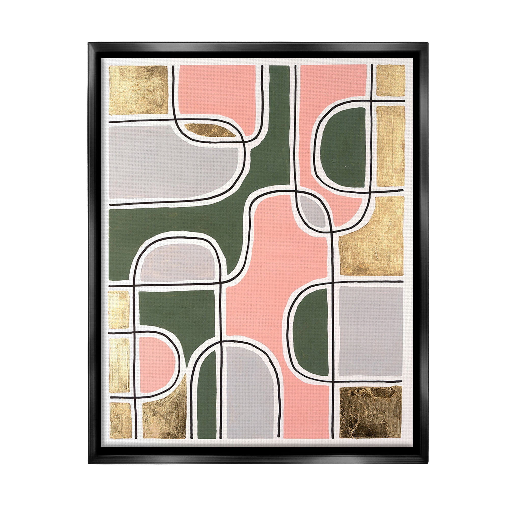 Stupell Industries Modern Shapes & Glam Abstract Painting Black Floater Framed Canvas Art Print Wall Art, 25 x 31