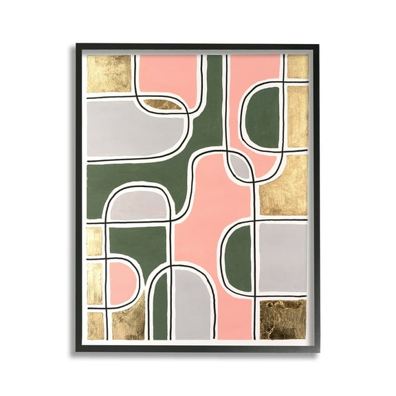 Stupell Industries Modern Shapes & Glam Abstract Painting Black Framed Art Print Wall Art, 11 x 14
