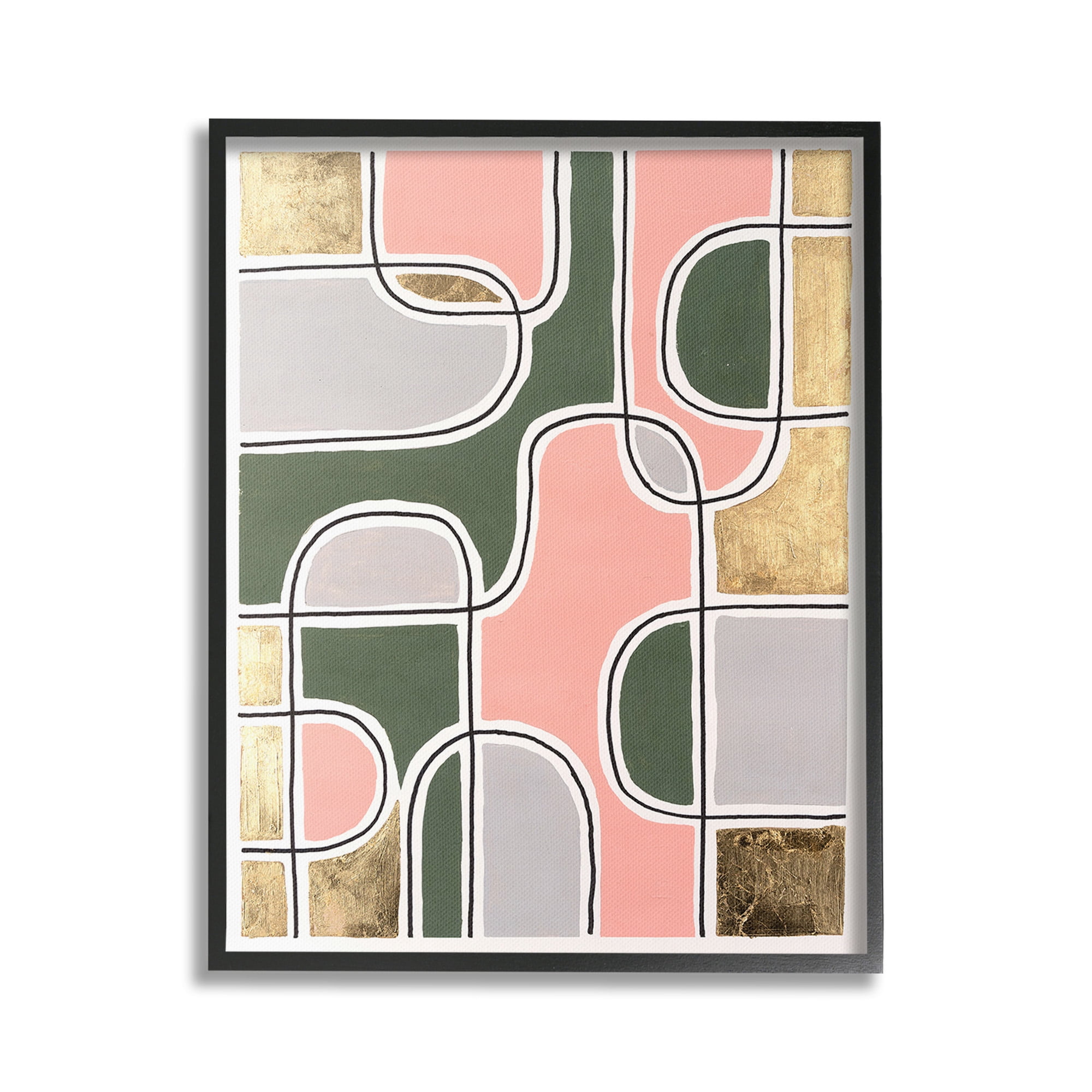 Stupell Industries Modern Shapes & Glam Abstract Painting Black Framed Art Print Wall Art, 24 x 30