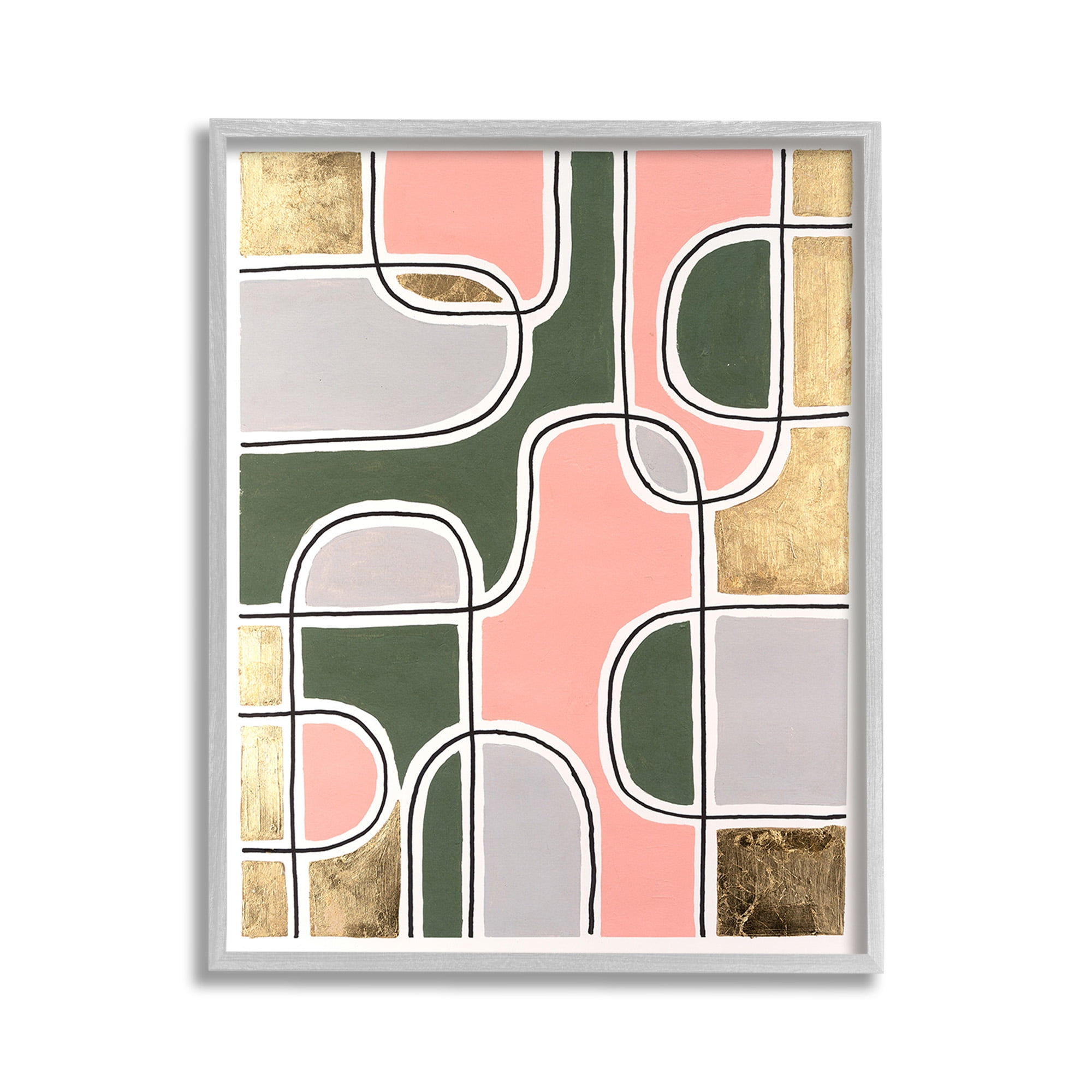 Stupell Industries Modern Shapes & Glam Abstract Painting Gray Framed Art Print Wall Art, 11 x 14