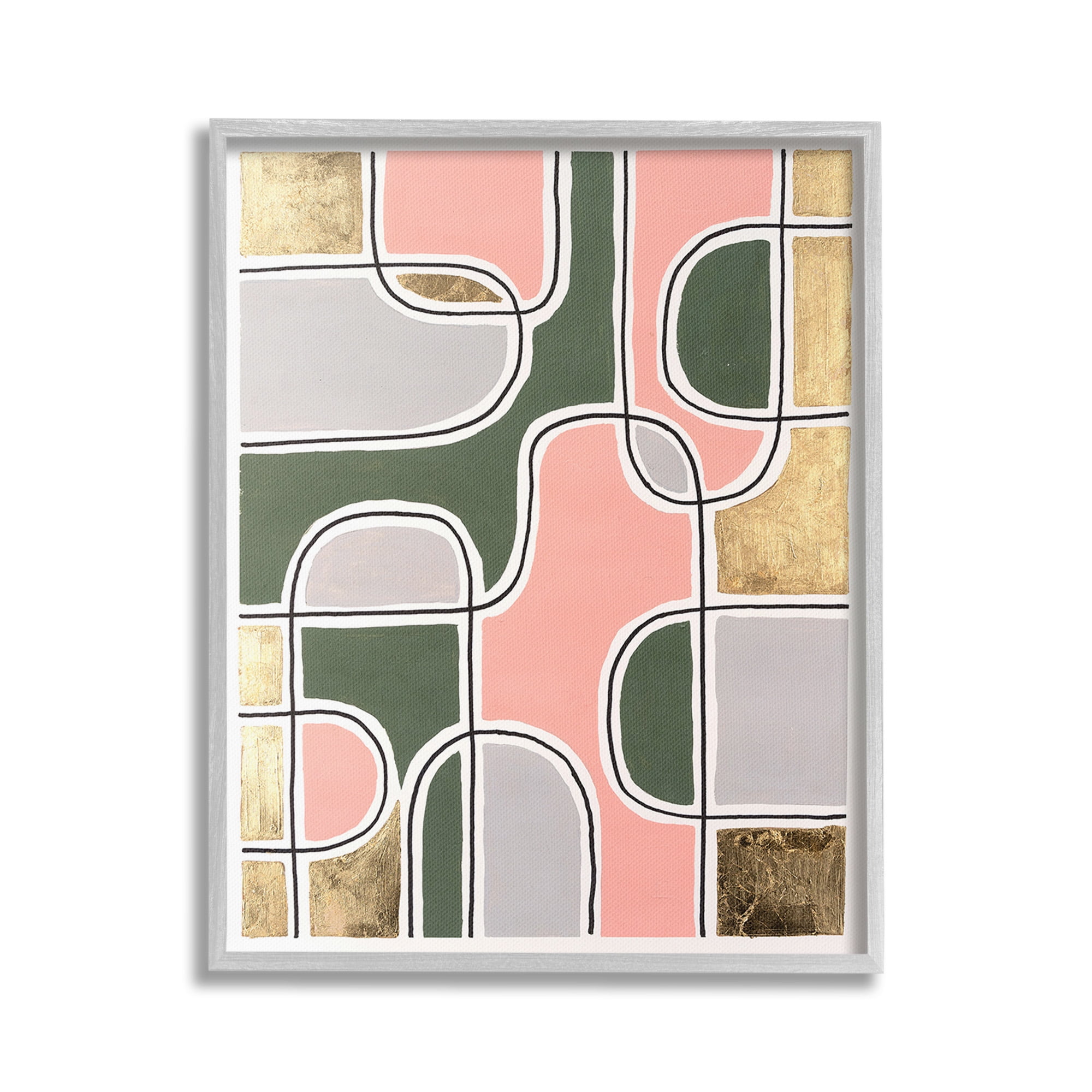 Stupell Industries Modern Shapes & Glam Abstract Painting Gray Framed Art Print Wall Art, 16 x 20