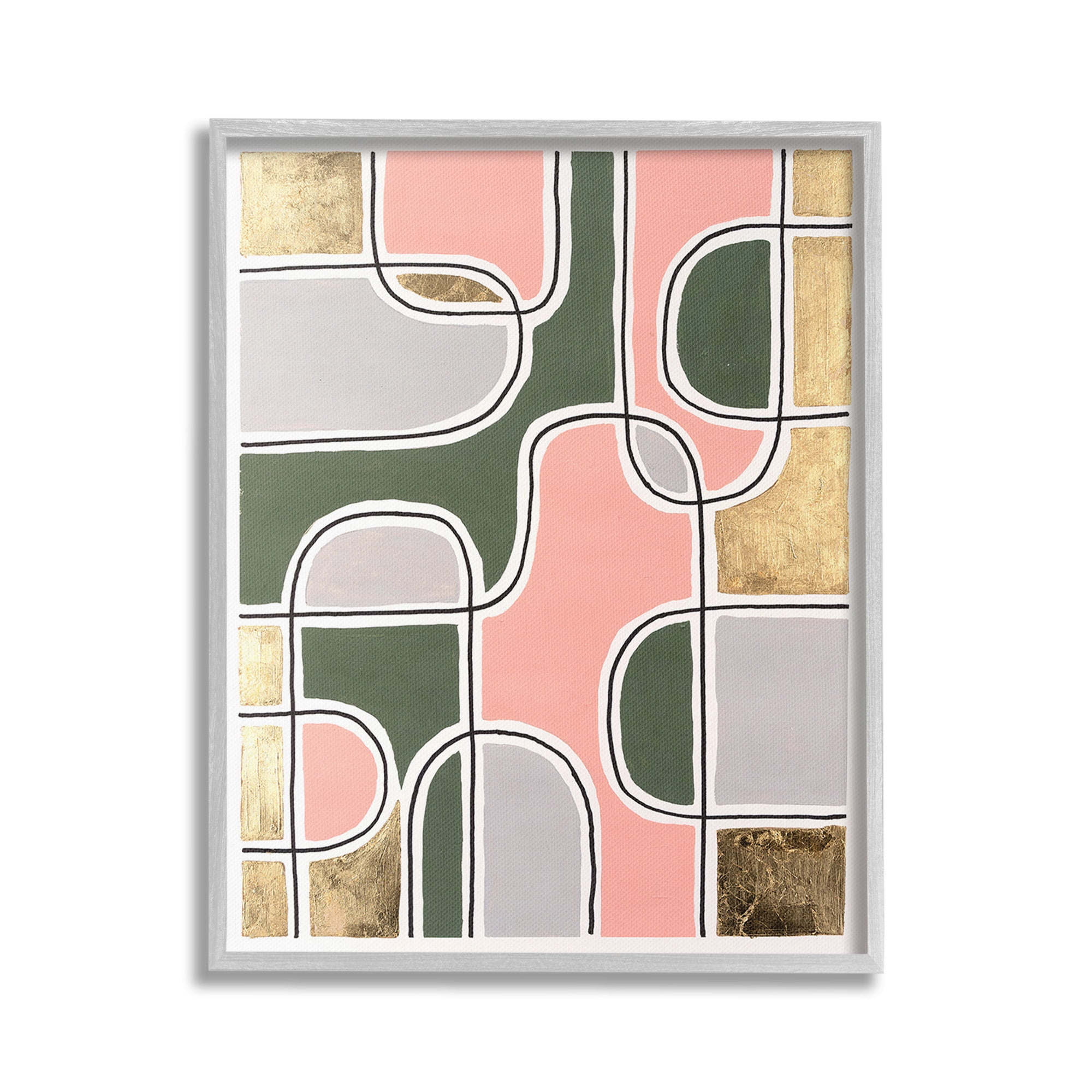 Stupell Industries Modern Shapes & Glam Abstract Painting Gray Framed Art Print Wall Art, 24 x 30