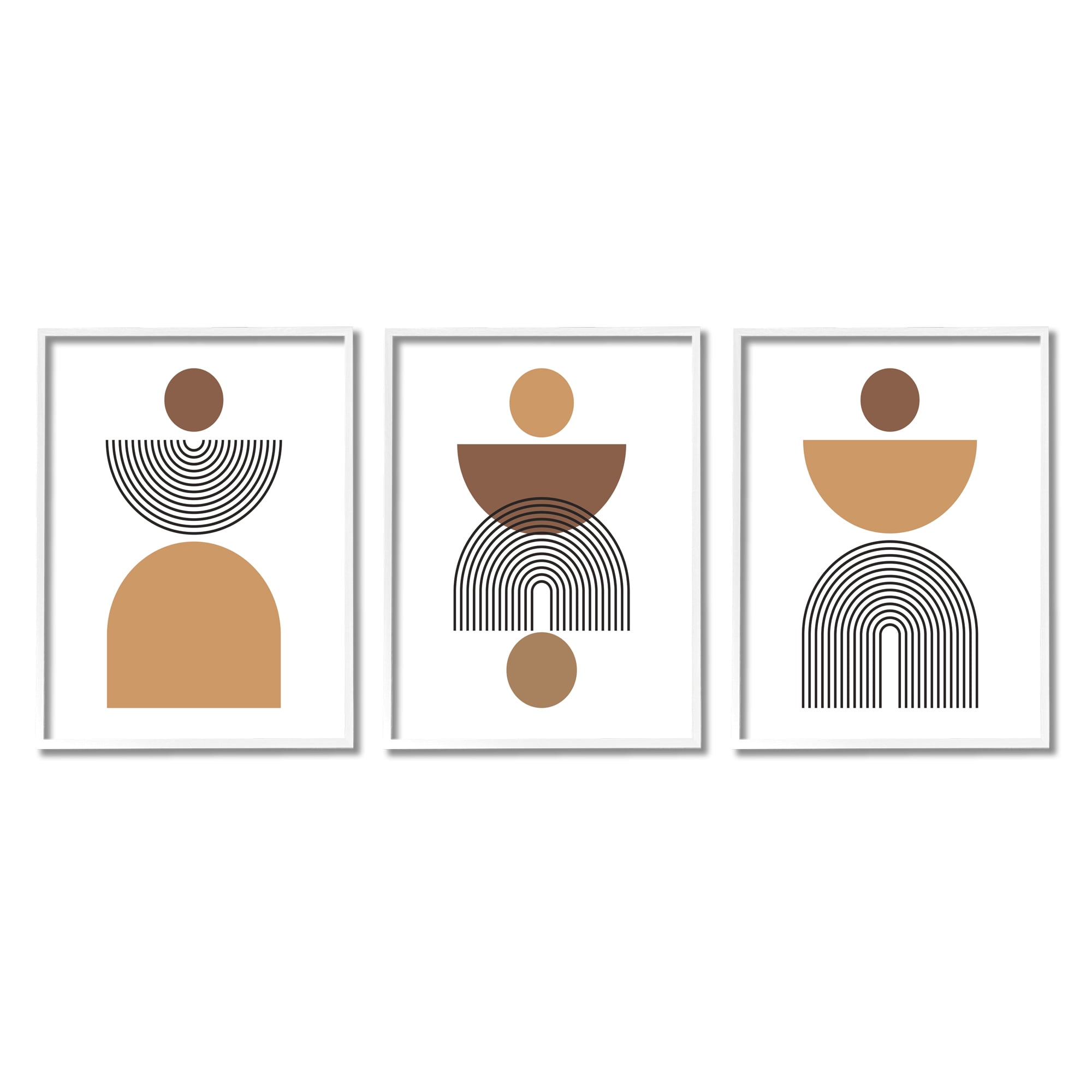 Stupell Industries Modern Shapes on White Abstract Painting White Framed Art Print Wall Art, 16 x 20, Set of 3