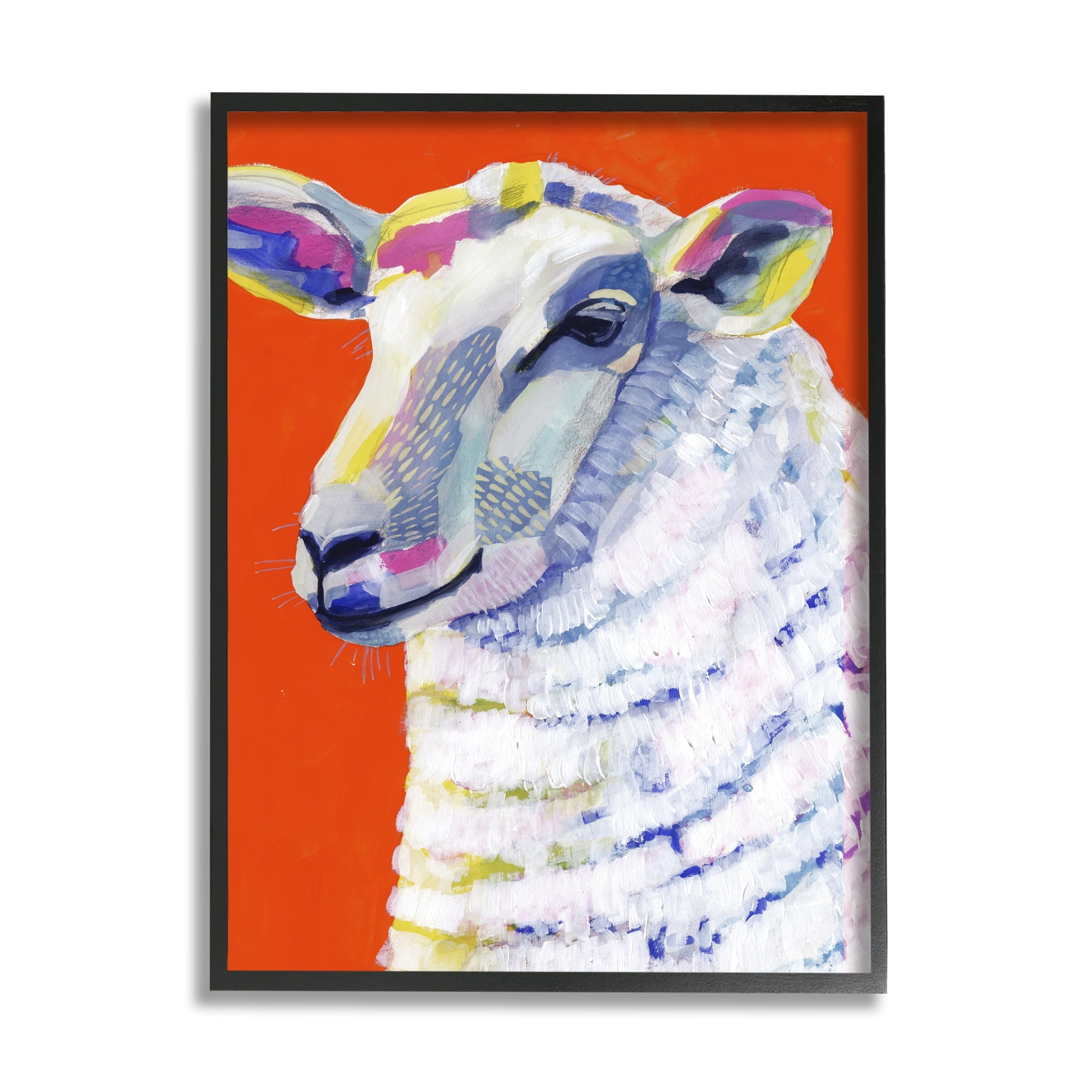 Stupell Industries Modern Sheep Bold Red Painting Animals & Insects Painting Black Framed Art Print Wall Art