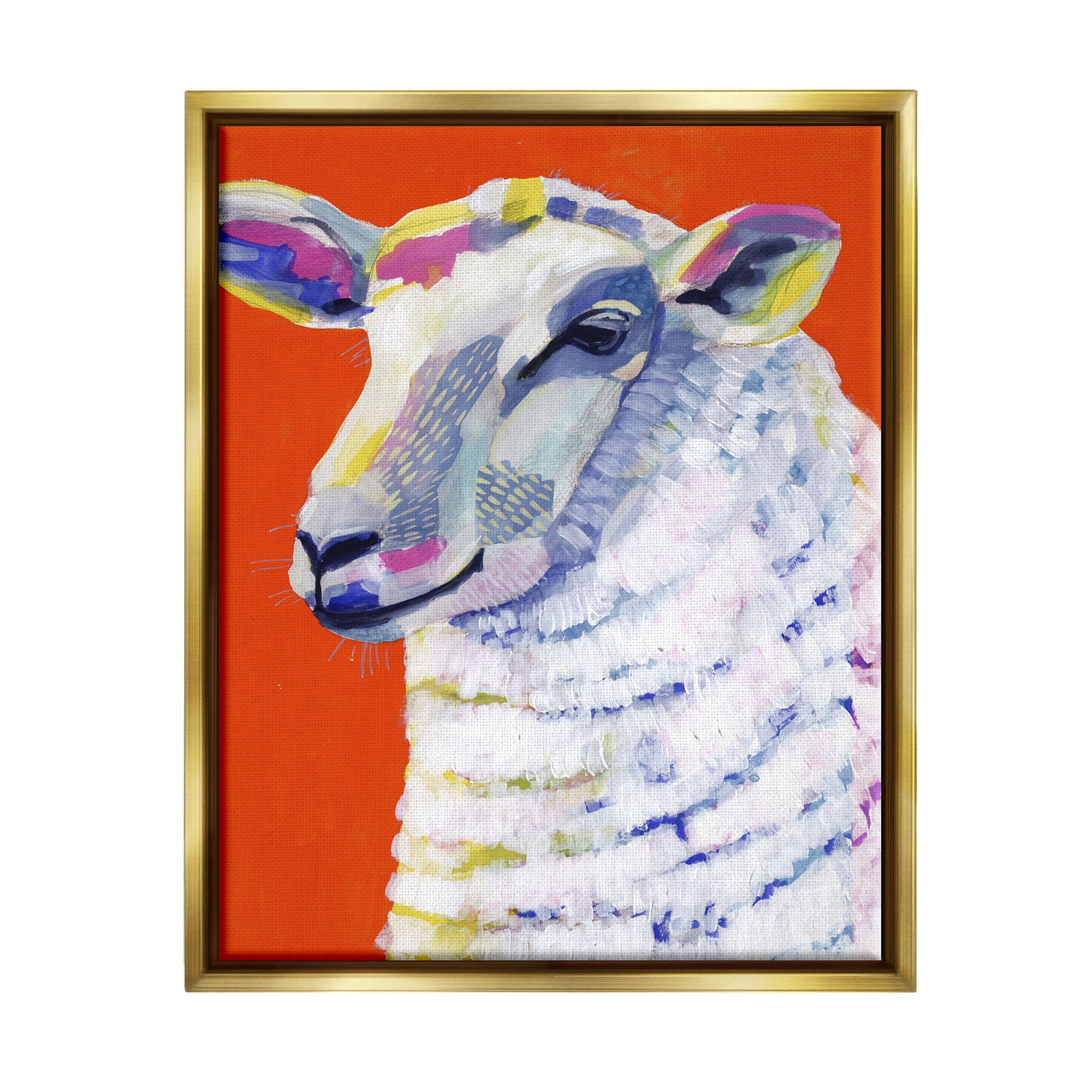 Stupell Industries Modern Sheep Bold Red Painting Animals & Insects Painting Gold Floater Framed Art Print Wall Art