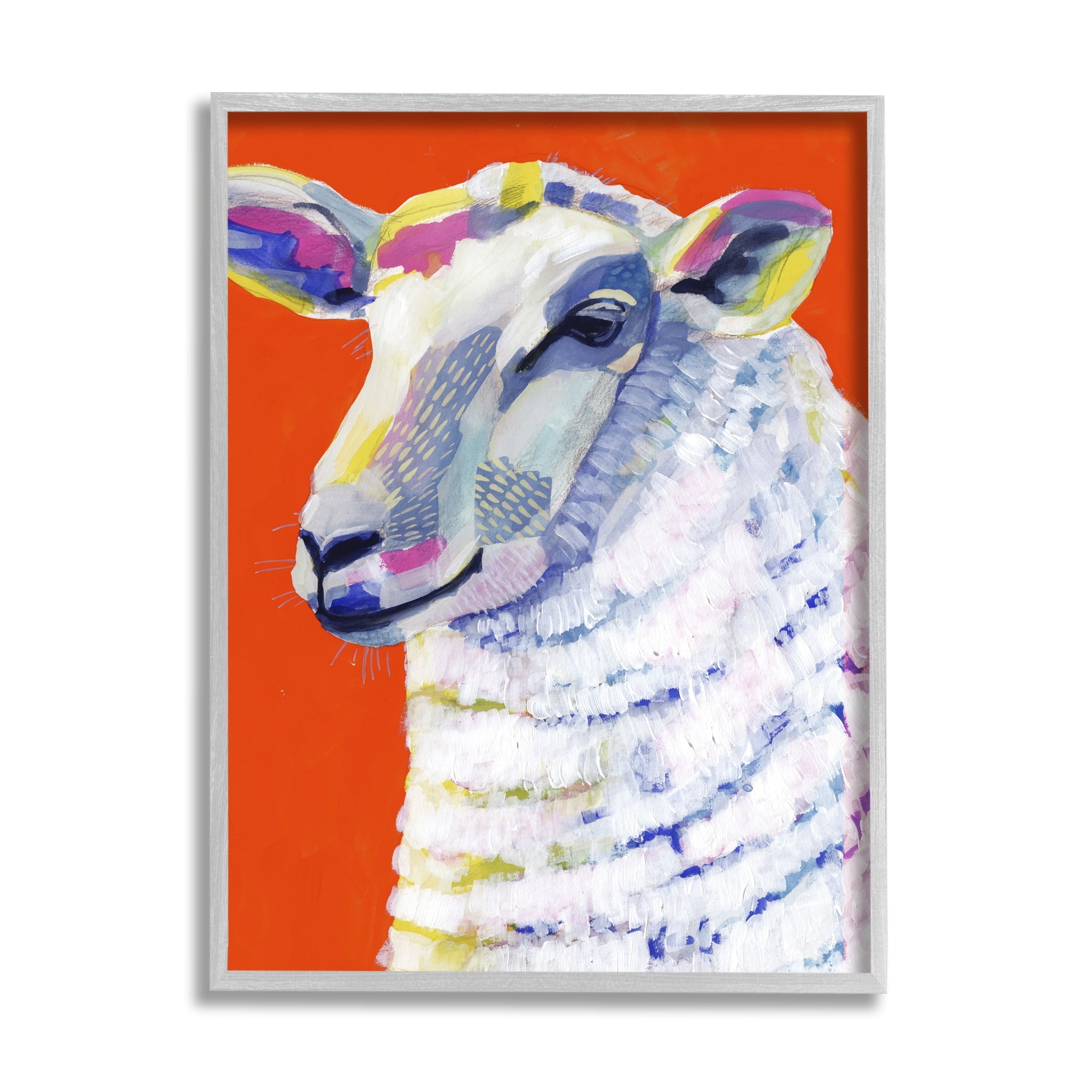 Stupell Industries Modern Sheep Bold Red Painting Animals & Insects Painting Gray Framed Art Print Wall Art