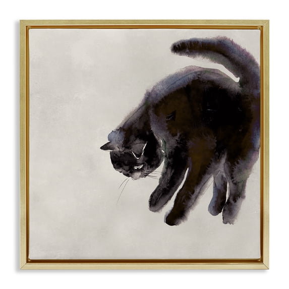Stupell Industries Modern Simple Cat Watercolor Gold Floating Frame Canvas Art, 25 x 25, by Melissa Wang