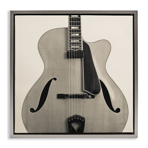 Stupell Industries Modern Simple Chic Guitar Gray Floating Frame Canvas Art, 25 x 25, by Deborah Revell
