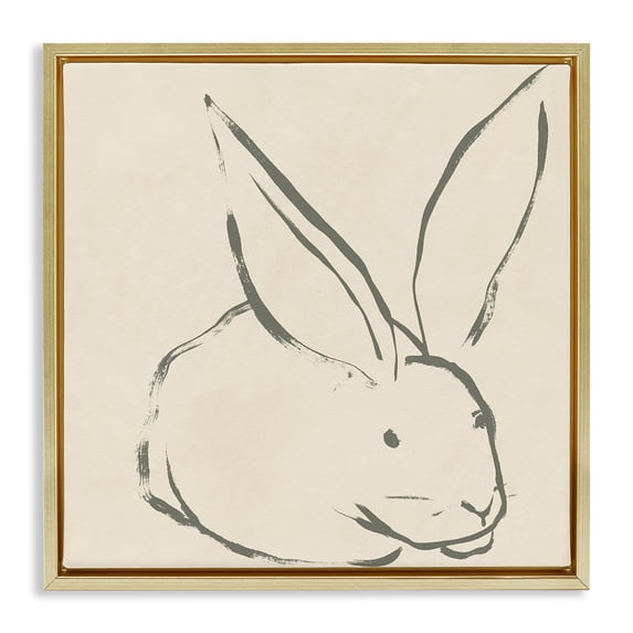 Stupell Industries Modern Simple Rabbit Outline Gold Floating Frame Canvas Art, 25 x 25, by June Erica Vess
