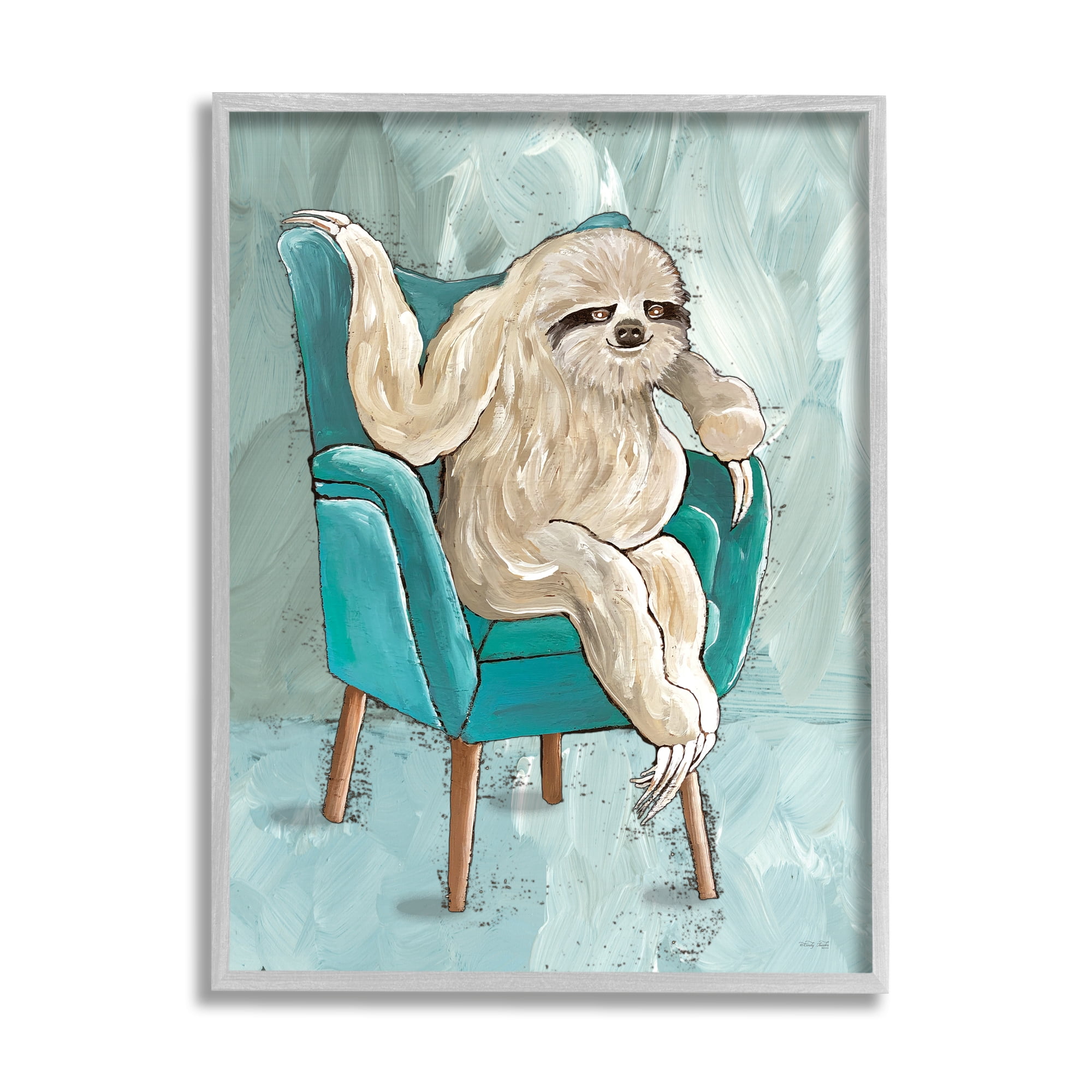 Stupell Industries Modern Sloth Sitting Down Satirical Animal Painting,11 x 14, Design by Cindy Jacobs