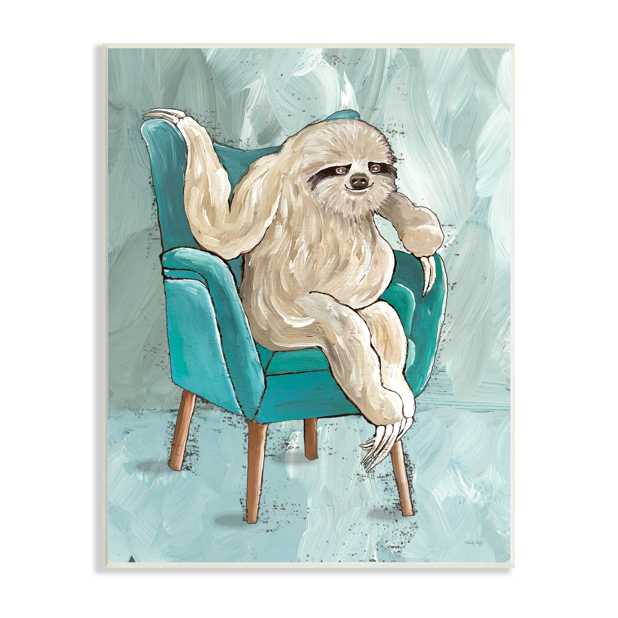 Stupell Industries Modern Sloth Sitting Down Satirical Animal Painting,13 x 19, Design by Cindy Jacobs