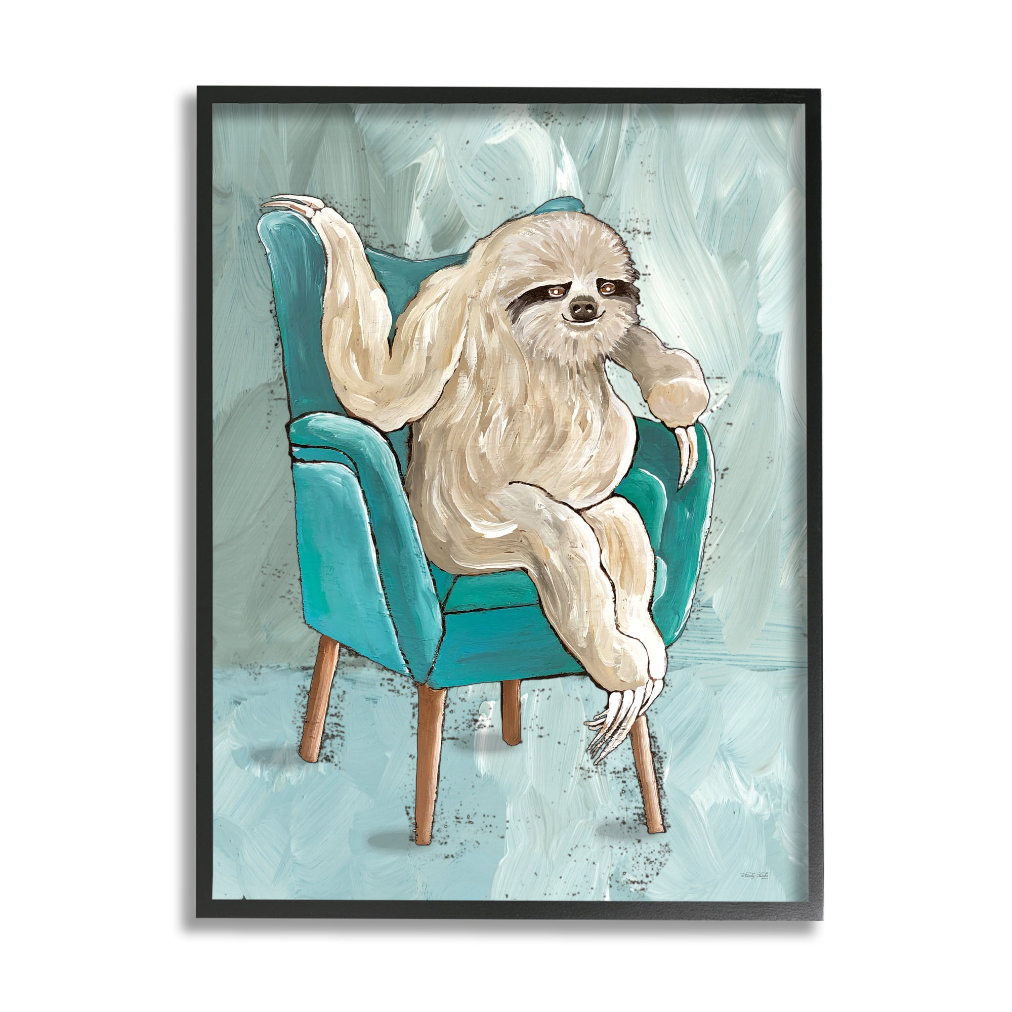 Stupell Industries Modern Sloth Sitting Down Satirical Animal Painting,16 x 20, Design by Cindy Jacobs
