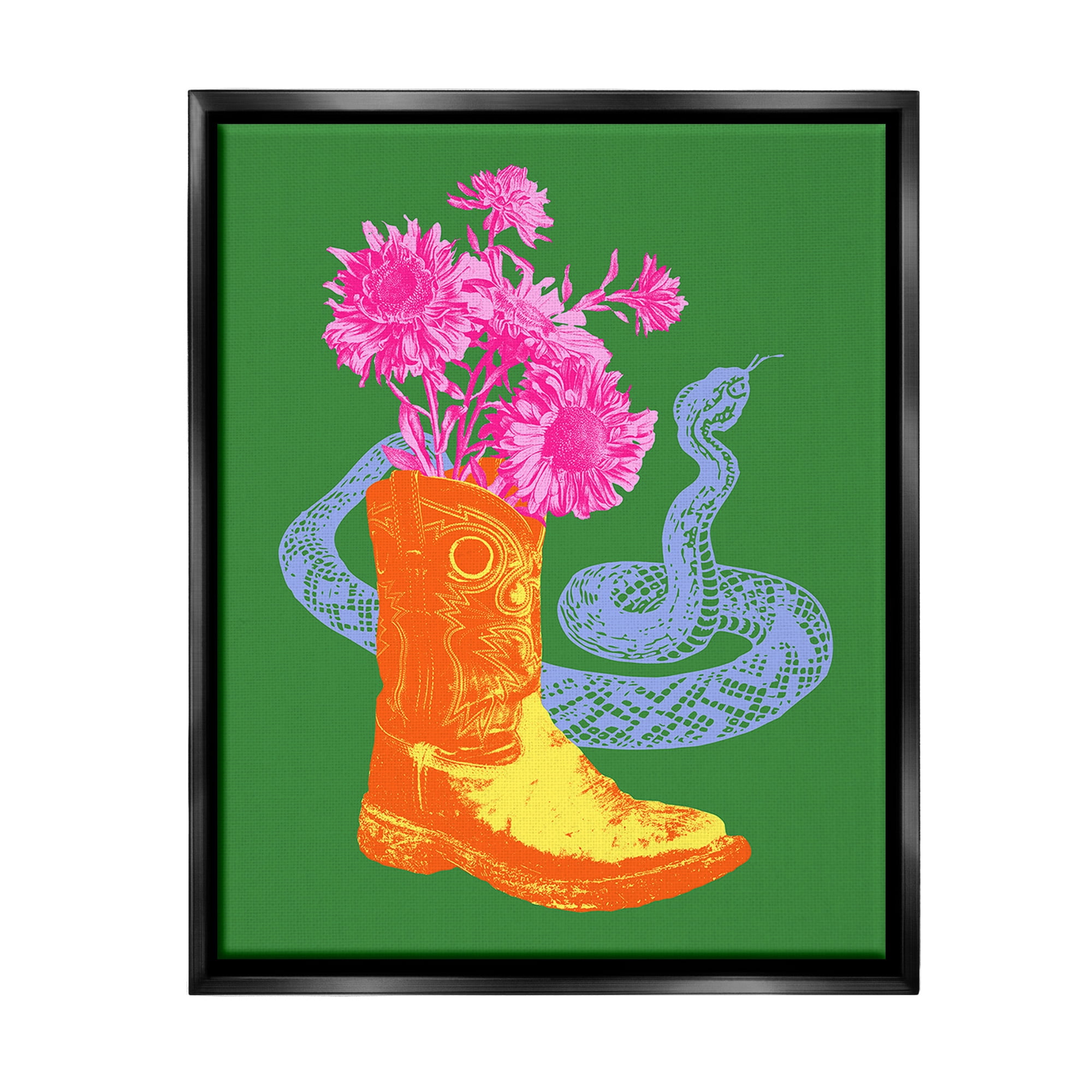 Stupell Industries Modern Snake & Boot Botanical & Floral Painting Black Floater Framed Canvas Art Print Wall Art, 25 x 31