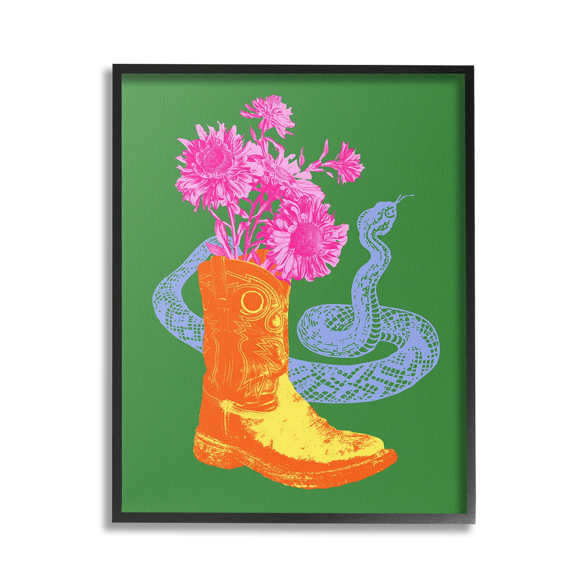 Stupell Industries Modern Snake & Boot Botanical & Floral Painting Black Framed Art Print Wall Art, 16 x 20