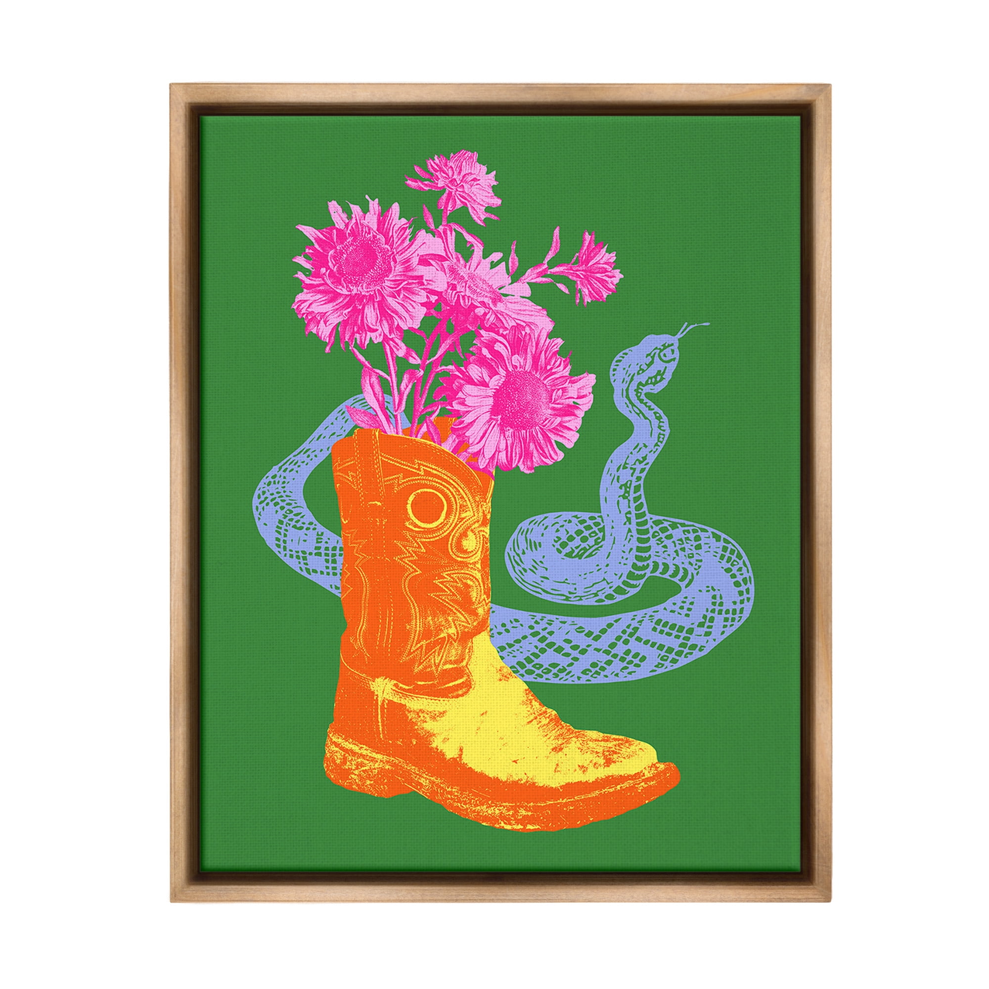 Stupell Industries Modern Snake & Boot Botanical & Floral Painting Brown Floater Framed Canvas Art Print Wall Art, 25 x 31