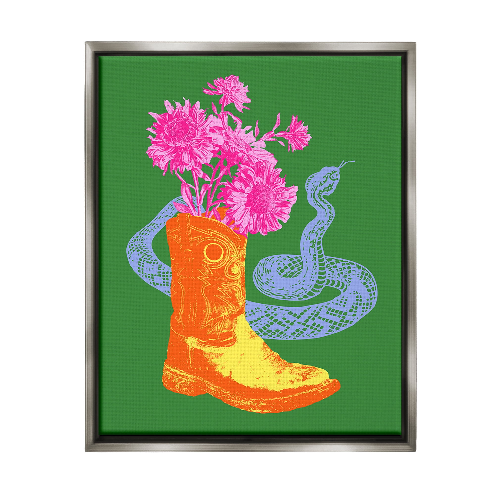 Stupell Industries Modern Snake & Boot Botanical & Floral Painting Gray Floater Framed Canvas Art Print Wall Art, 25 x 31