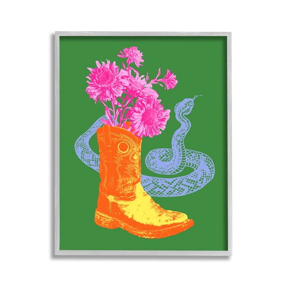 Stupell Industries Modern Snake & Boot Botanical & Floral Painting Gray Framed Art Print Wall Art, 11 x 14
