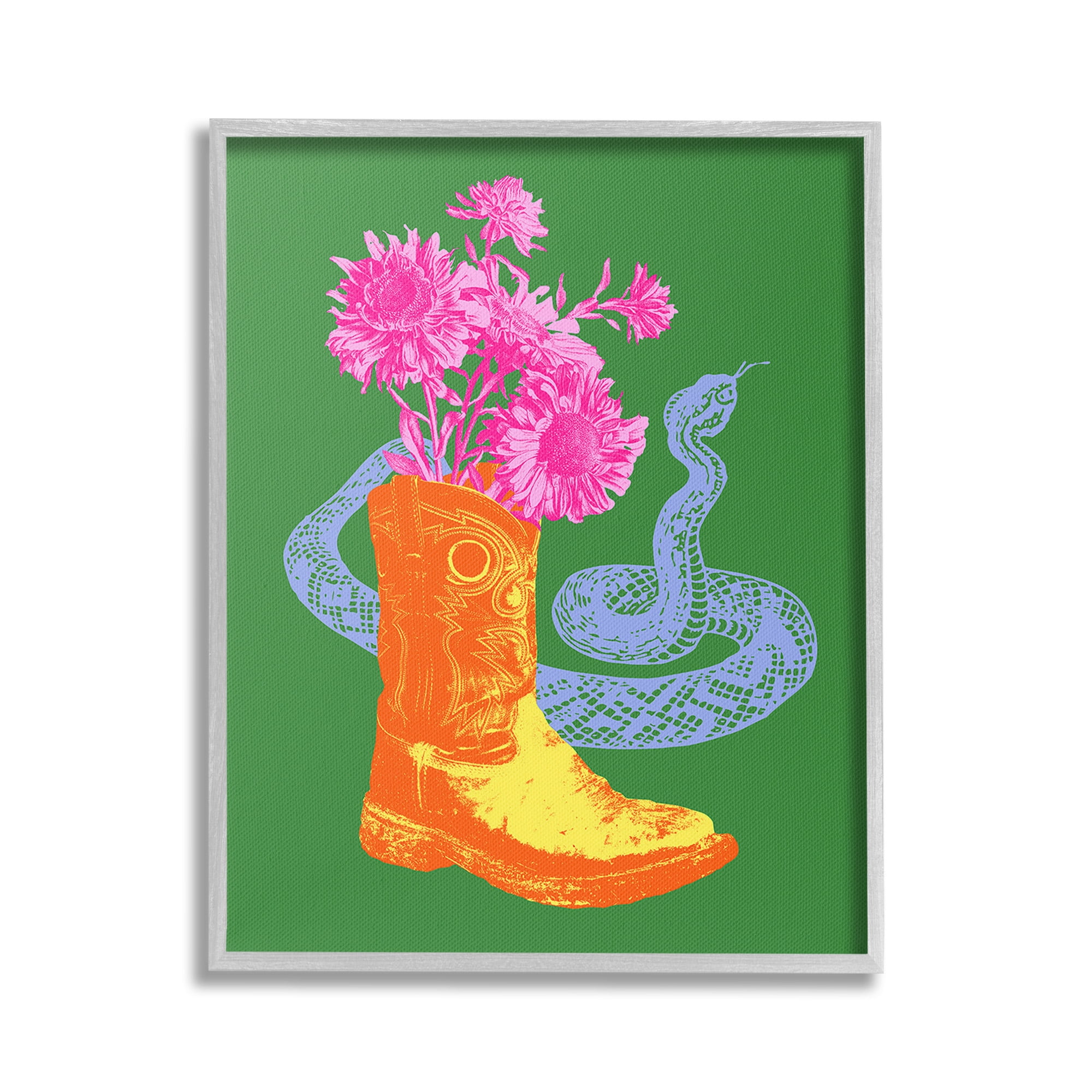 Stupell Industries Modern Snake & Boot Botanical & Floral Painting Gray Framed Art Print Wall Art, 16 x 20