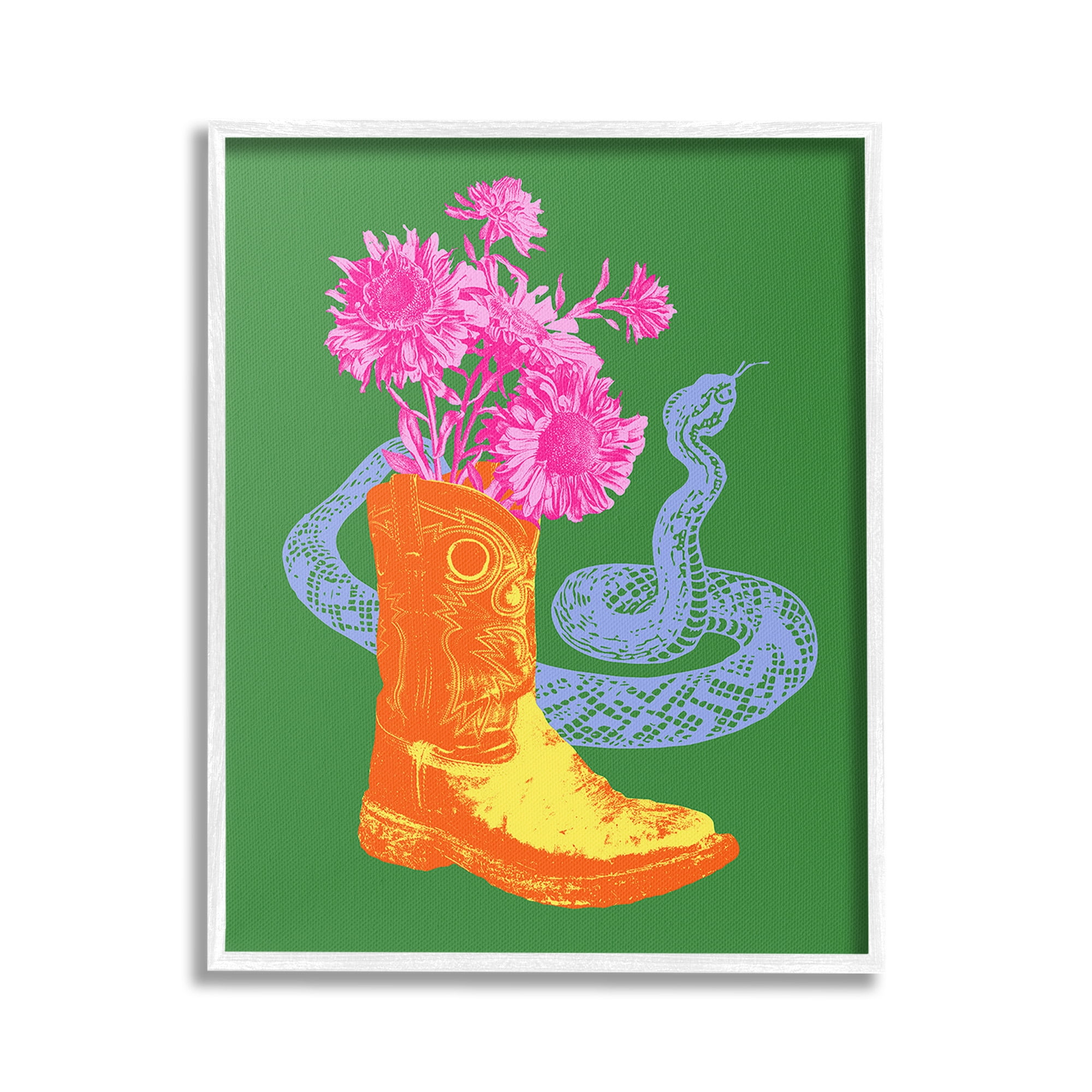 Stupell Industries Modern Snake & Boot Botanical & Floral Painting White Framed Art Print Wall Art, 16 x 20