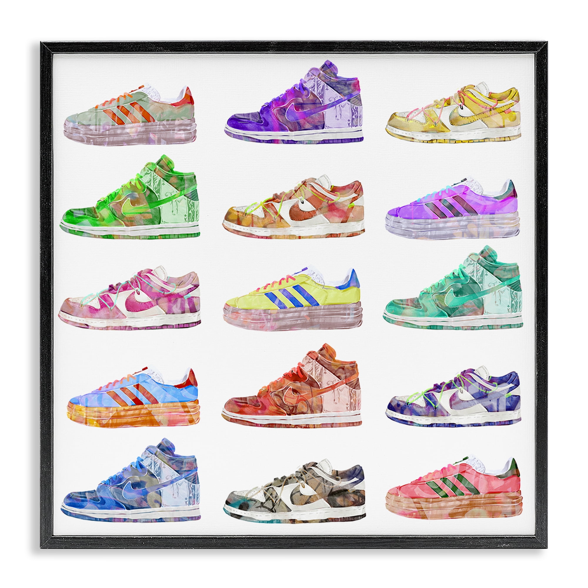 Stupell Industries Modern Sneakers Array Fashion Painting Black Framed Art Print Wall Art, 12 x 12
