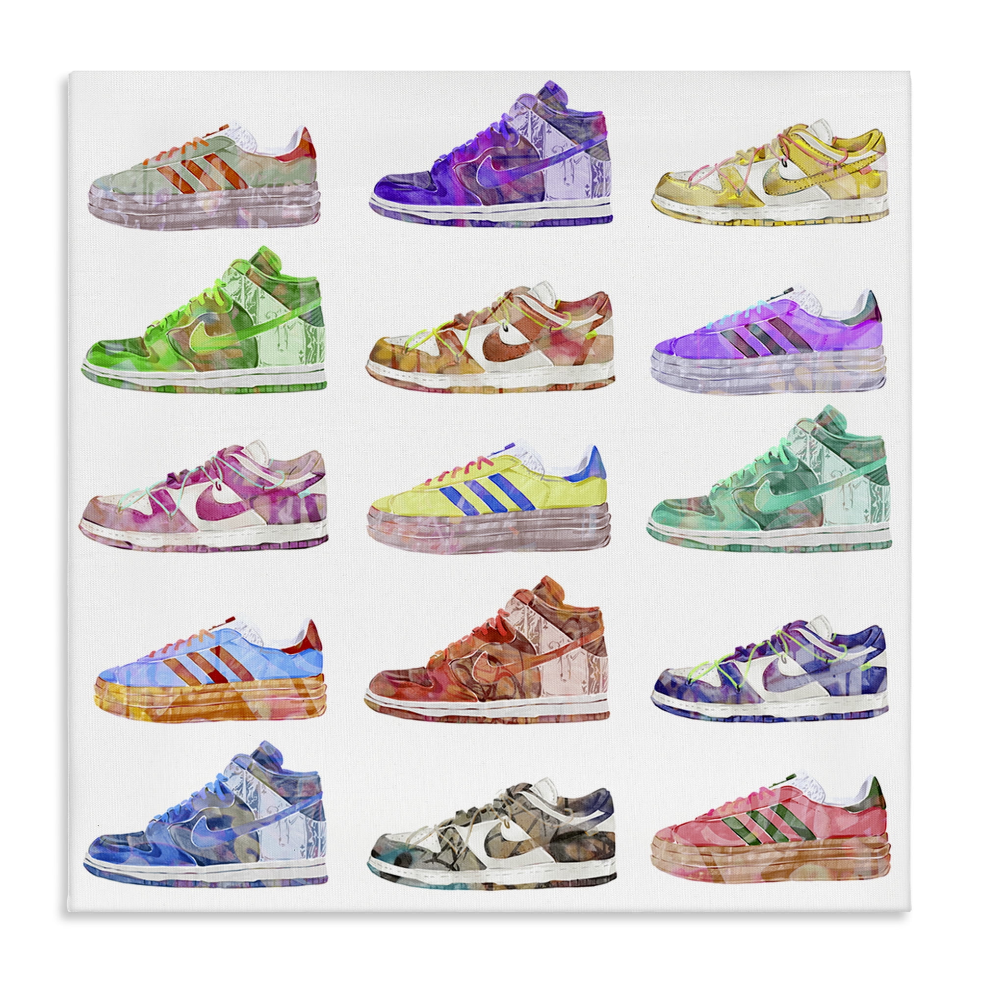 Stupell Industries Modern Sneakers Array Fashion Painting Wrapped Canvas Art Print Wall Art, 30 x 30