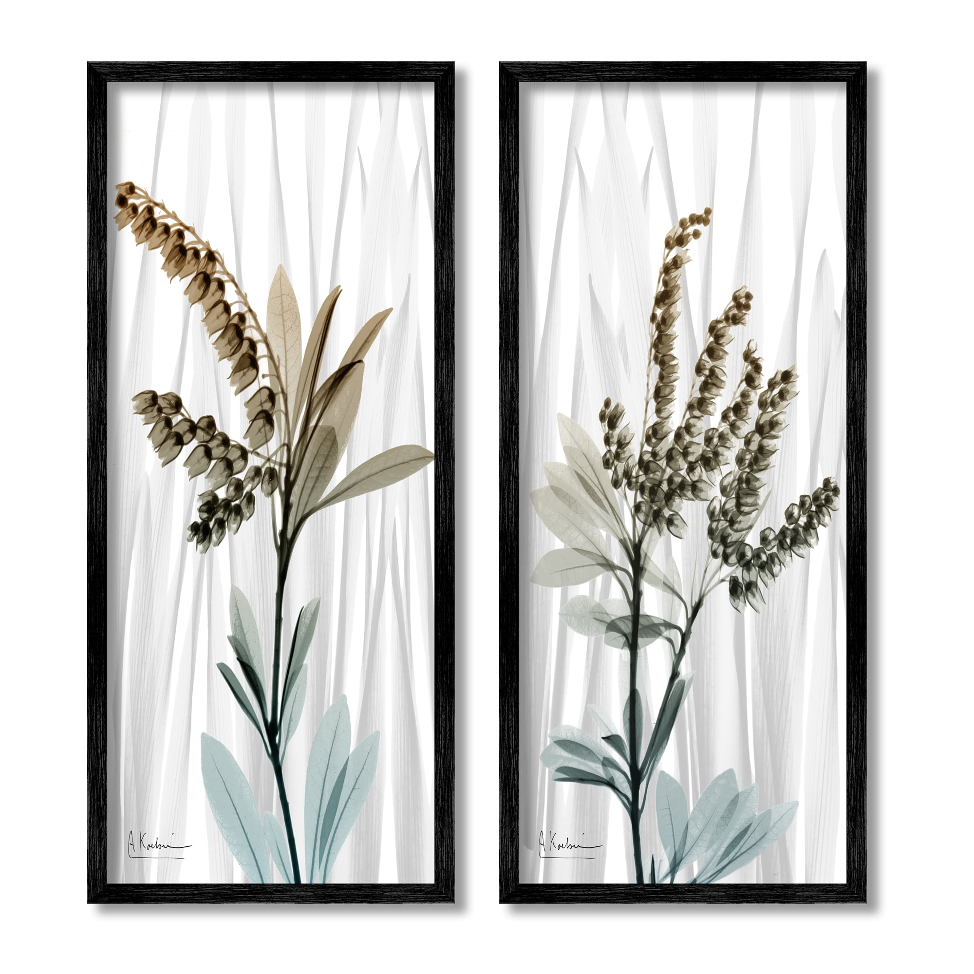 Modern Botanical Snowdrops Print on Canvas with Black Frame, 10 x 24