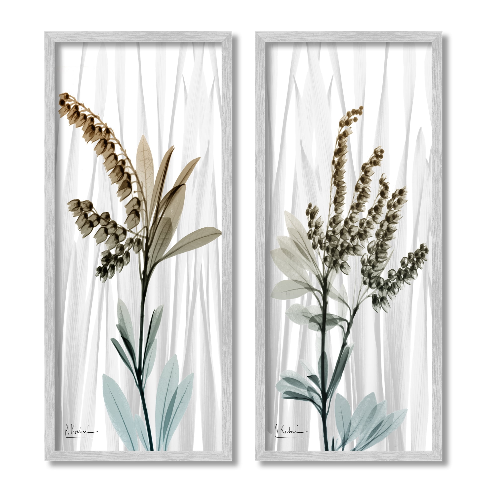 Stupell Industries Modern Snowdrops Flowers Botanical & Floral Painting Gray Framed Art Print Wall Art, 13 x 30, Set of 2