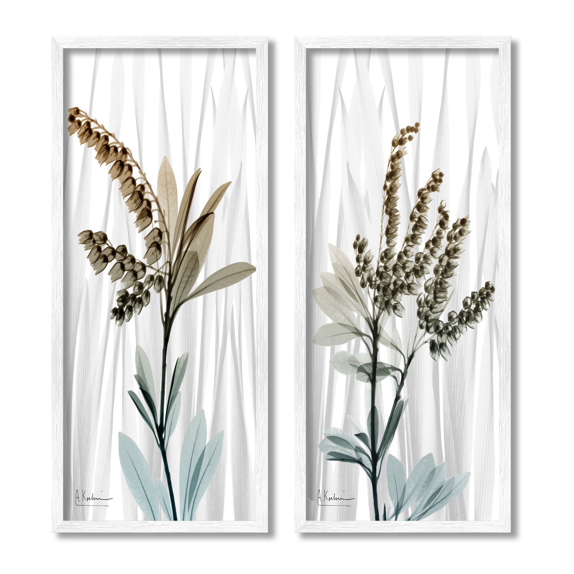 Stupell Industries Modern Snowdrops Flowers Botanical & Floral Painting White Framed Art Print Wall Art, 10 x 24, Set of 2