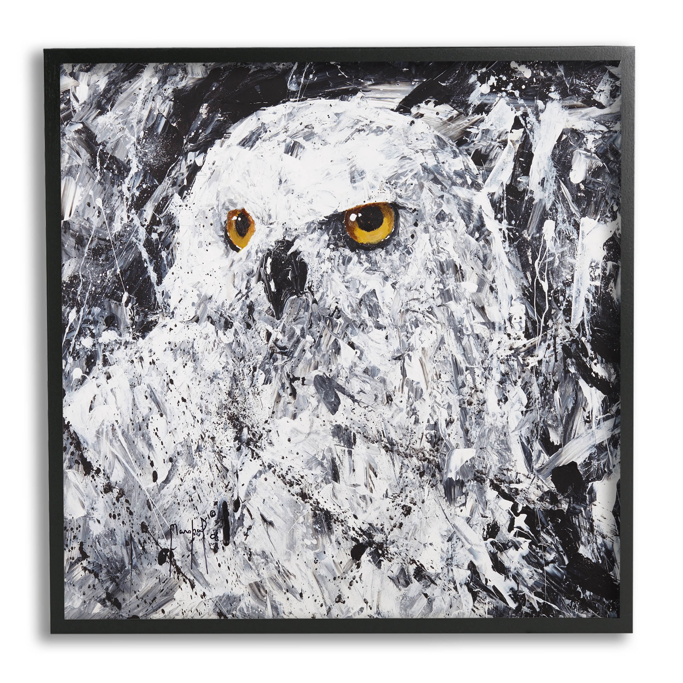 Stupell Industries Modern Snowy Owl Portrait Painting Black Framed Art Print Wall Art, Design by Joseph Marshal Foster