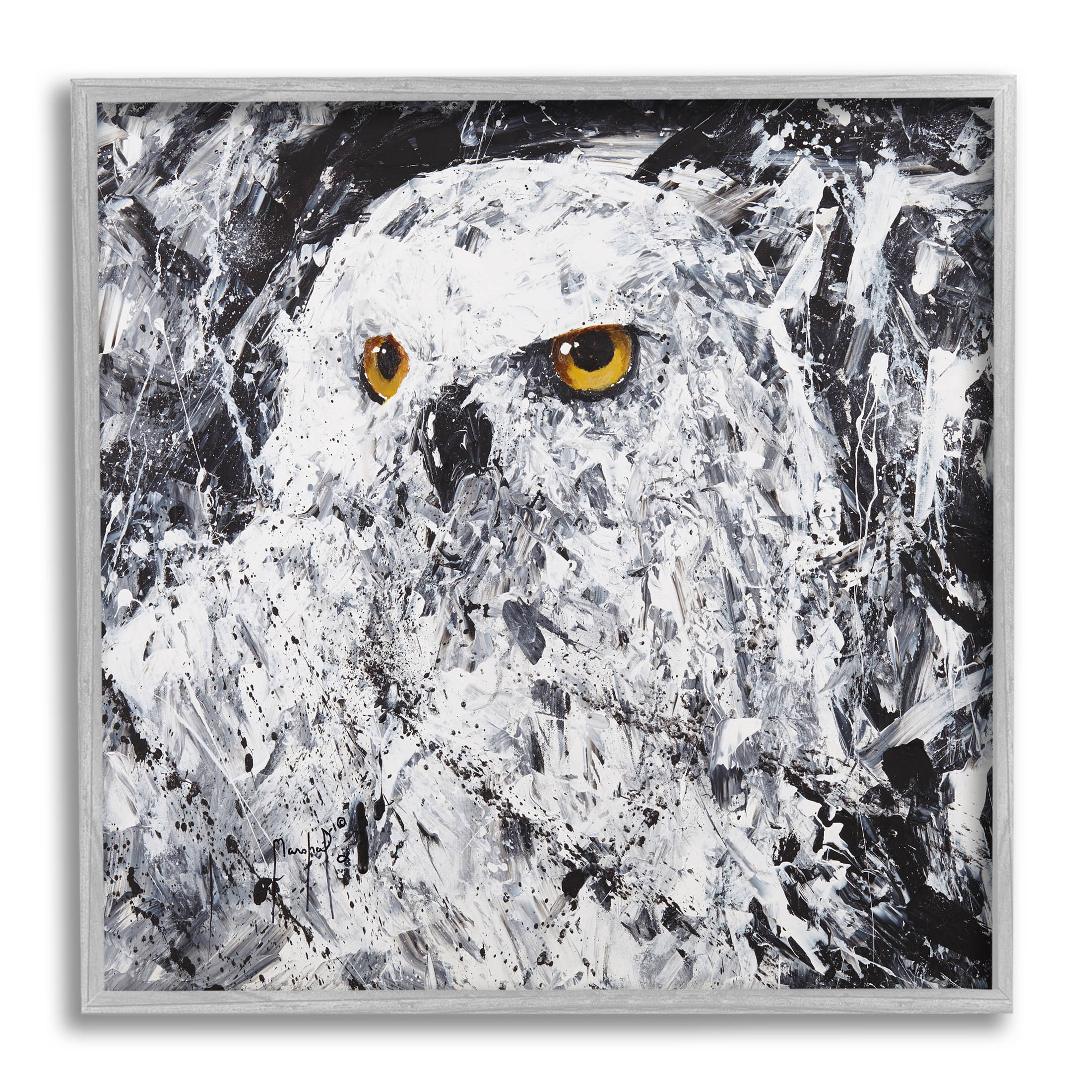 Stupell Industries Modern Snowy Owl Portrait Painting Gray Framed Art Print Wall Art, Design by Joseph Marshal Foster
