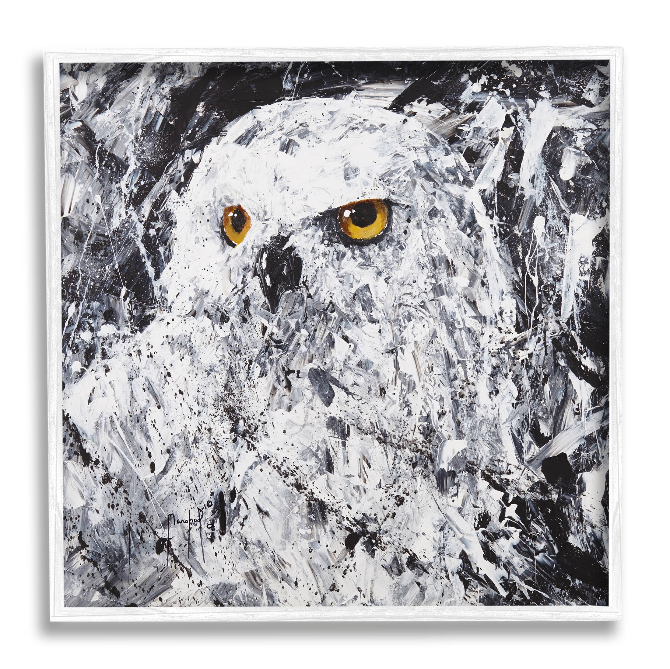 Stupell Industries Modern Snowy Owl Portrait Painting White Framed Art Print Wall Art, Design by Joseph Marshal Foster