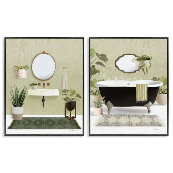 Stupell Industries Modern Soothing Bathroom Views Bath & Laundry Painting Black Framed Art Print Wall Art, 11 x 14, Set of 2