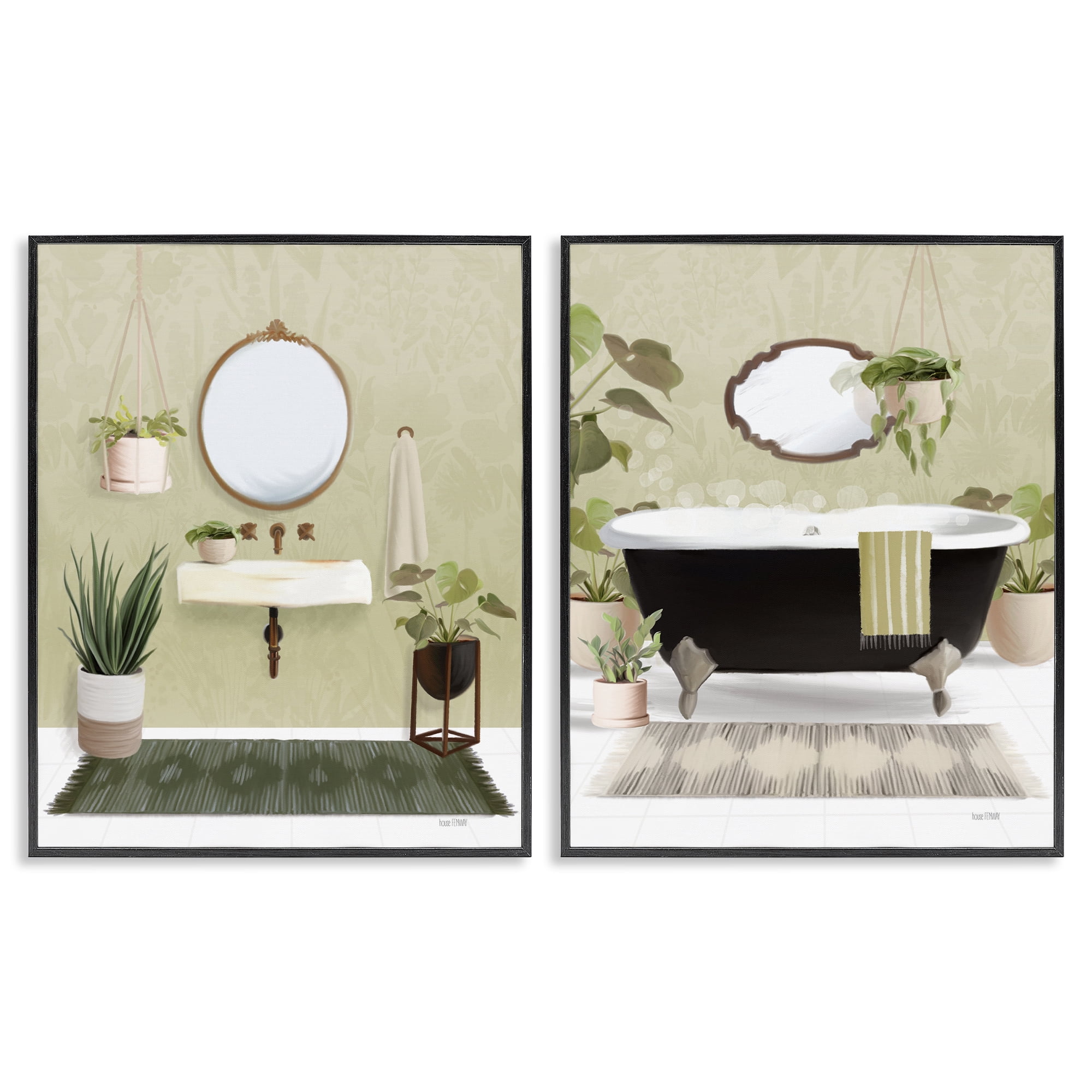 Stupell Industries Modern Soothing Bathroom Views Bath & Laundry Painting Black Framed Art Print Wall Art, 16 x 20, Set of 2