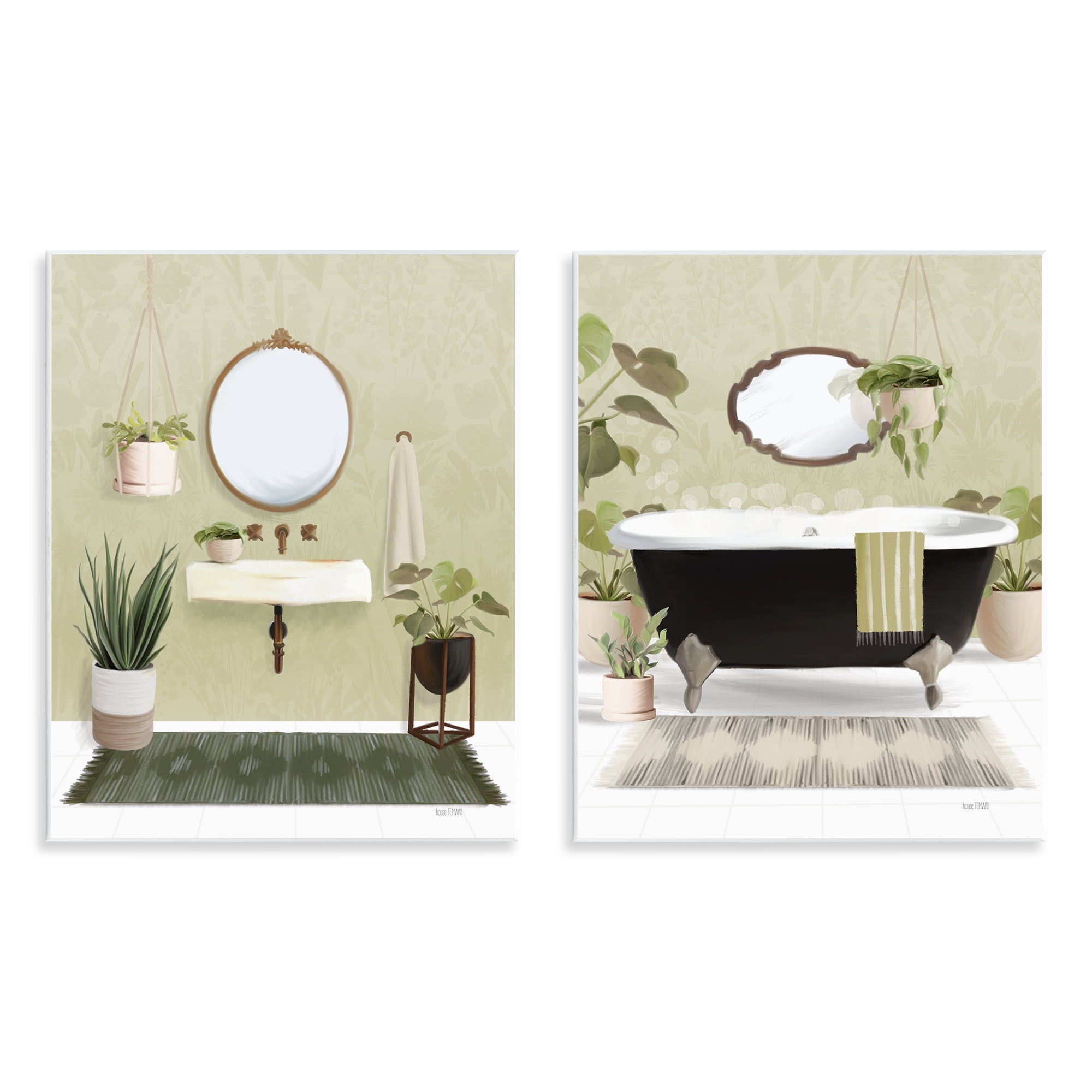 Stupell Industries Modern Soothing Bathroom Views Bath & Laundry Painting Unframed Art Print Wall Art, 11 x 14, Set of 2