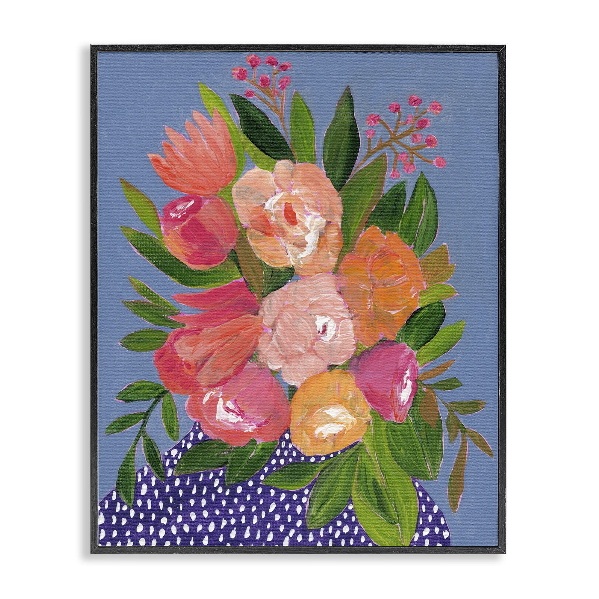 Stupell Industries Modern Speckled Flower Vase Plants & Flowers Painting Black Framed Art Print Wall Art, 16 x 20