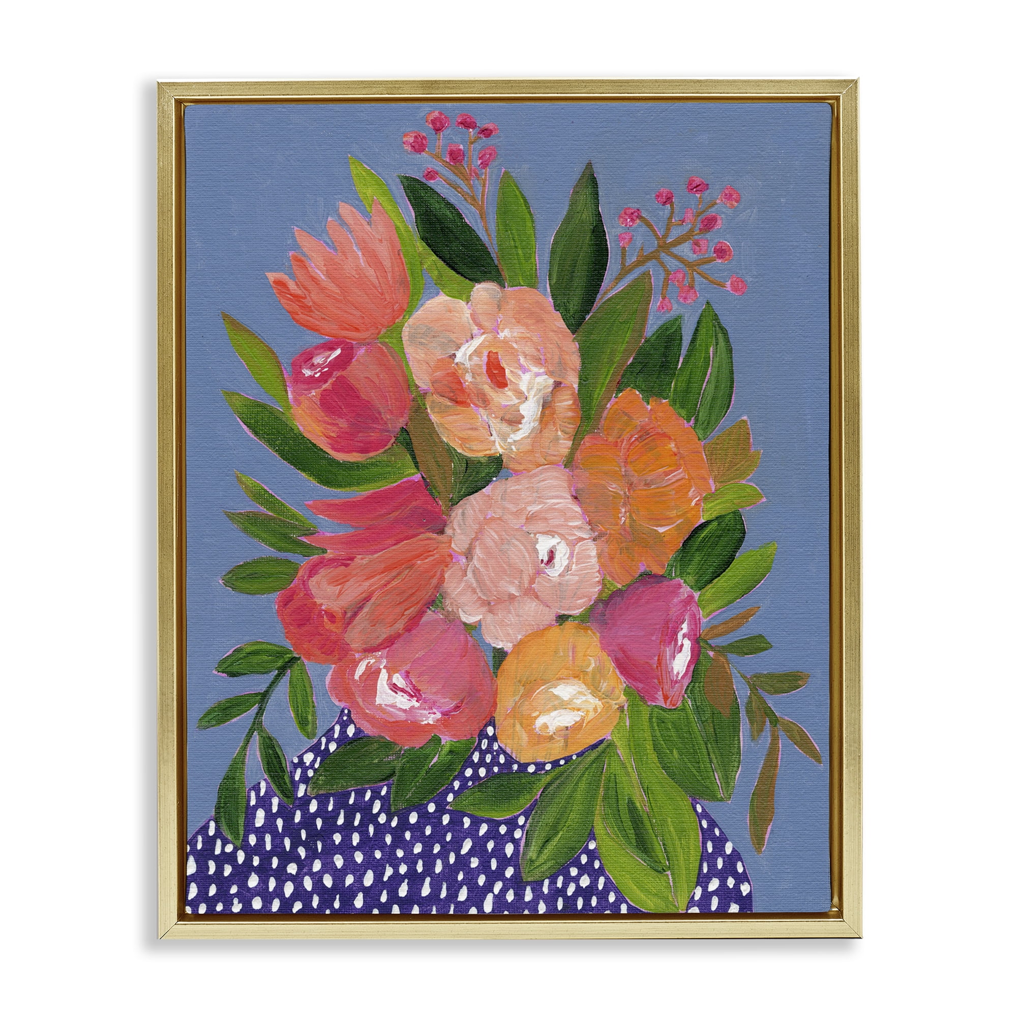 Stupell Industries Modern Speckled Flower Vase Plants & Flowers Painting Gold Floater Framed Canvas Art Print Wall Art, 17 x 21